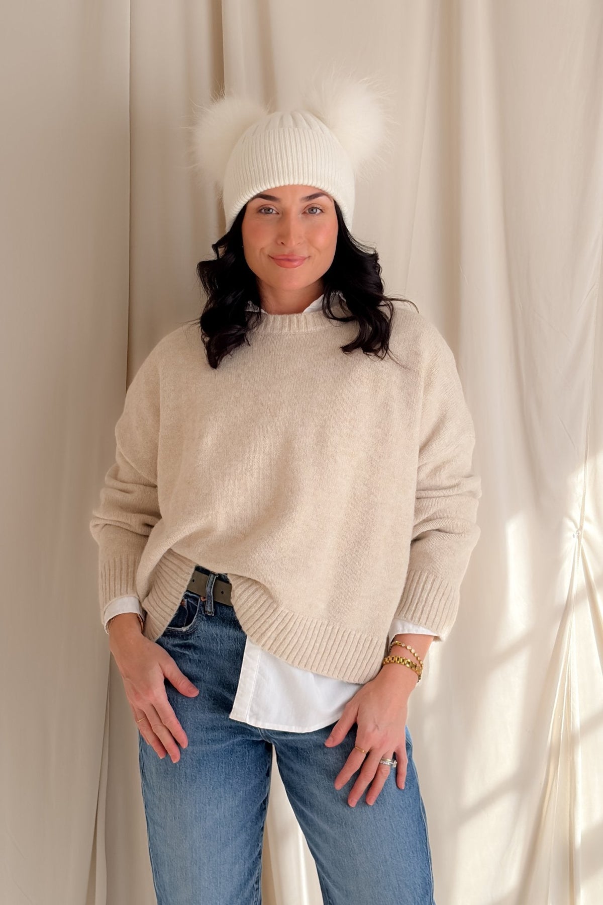 Women’s Open - Back Bow Knit Sweater – Oatmeal - Women's Sweaters - Blooming Daily
