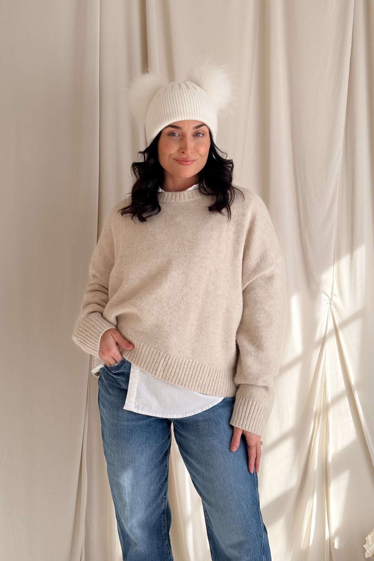 Women’s Open - Back Bow Knit Sweater – Oatmeal - Women's Sweaters - Blooming Daily