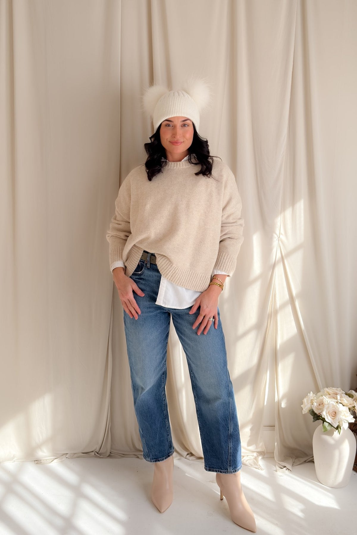 Women’s Open - Back Bow Knit Sweater – Oatmeal - Women's Sweaters - Blooming Daily