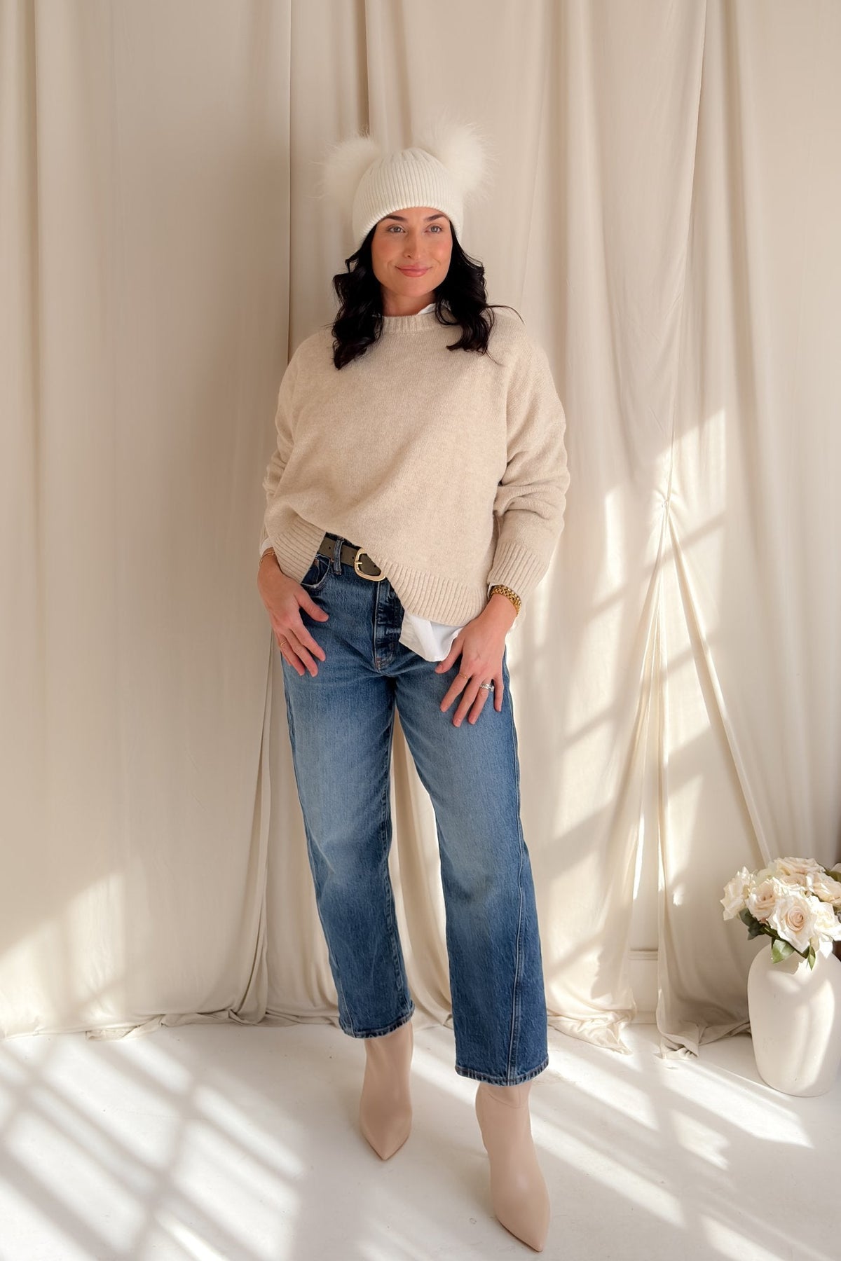 Women’s Open - Back Bow Knit Sweater – Oatmeal - Women's Sweaters - Blooming Daily