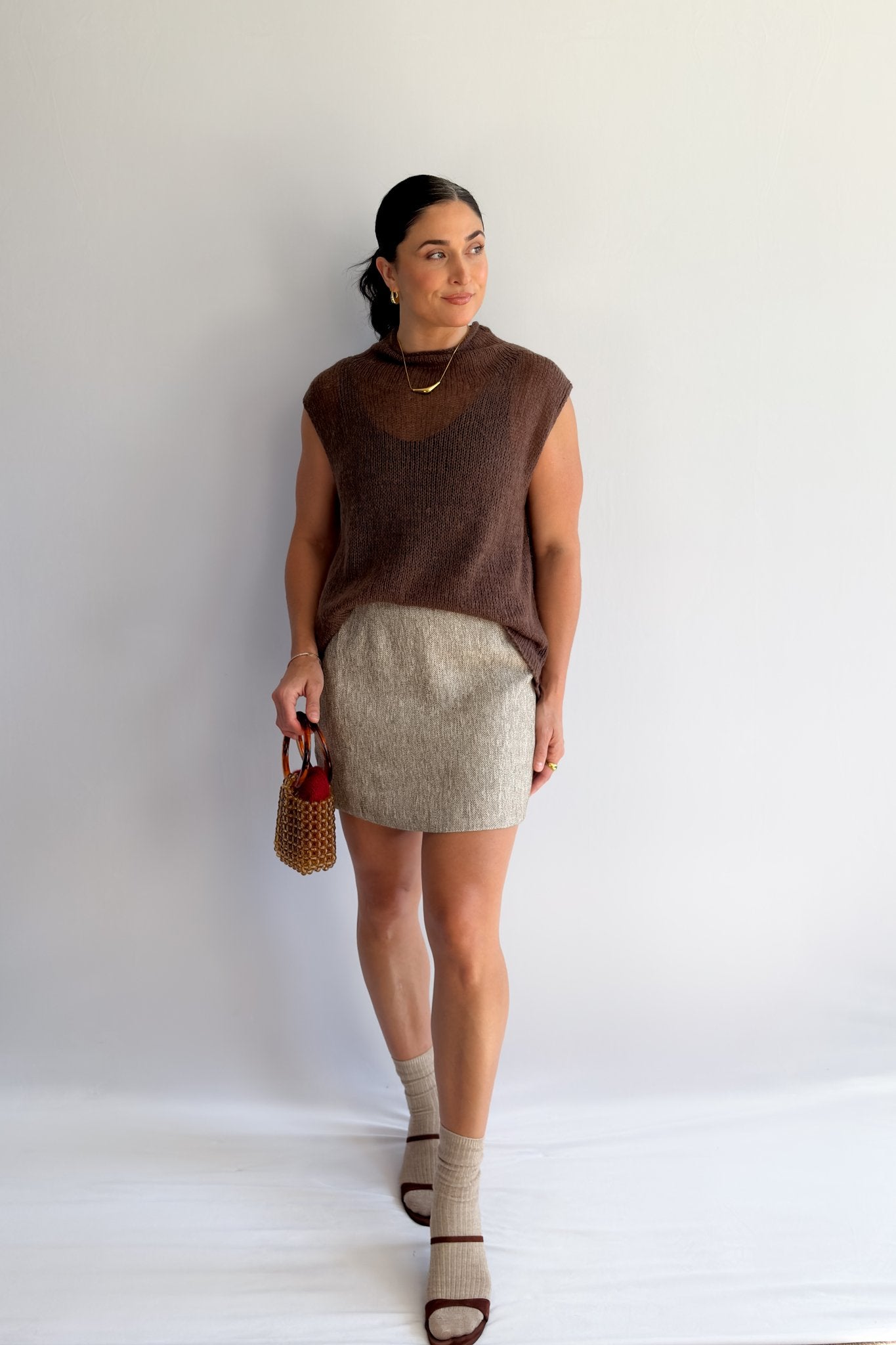 Women’s Open - Knit Mock Neck Sweater Tank – Cocoa Brown Top - Women's Shirts & Tops - Blooming Daily