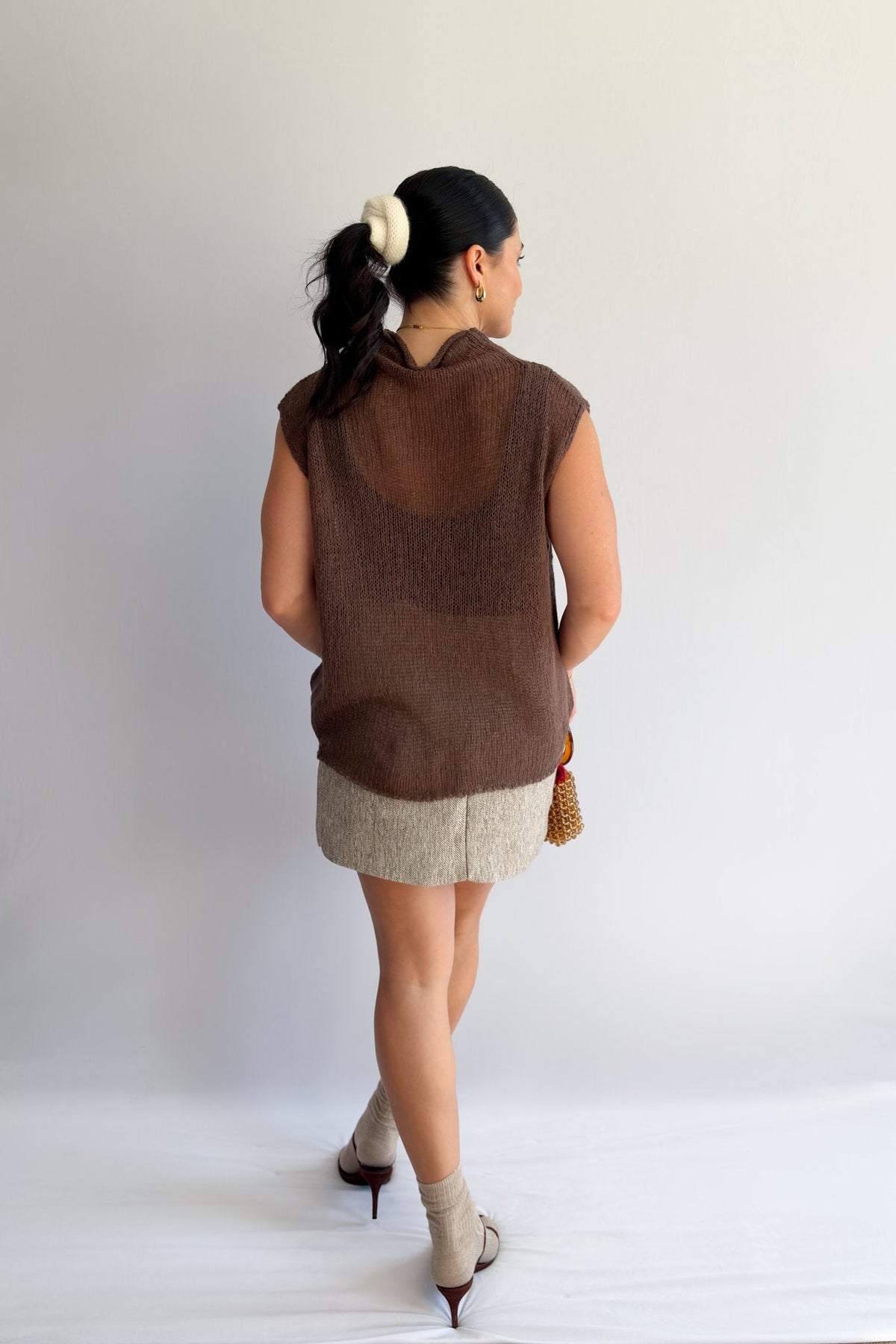 Women’s Open - Knit Mock Neck Sweater Tank – Cocoa Brown Top - Women&#39;s Shirts &amp; Tops - Blooming Daily