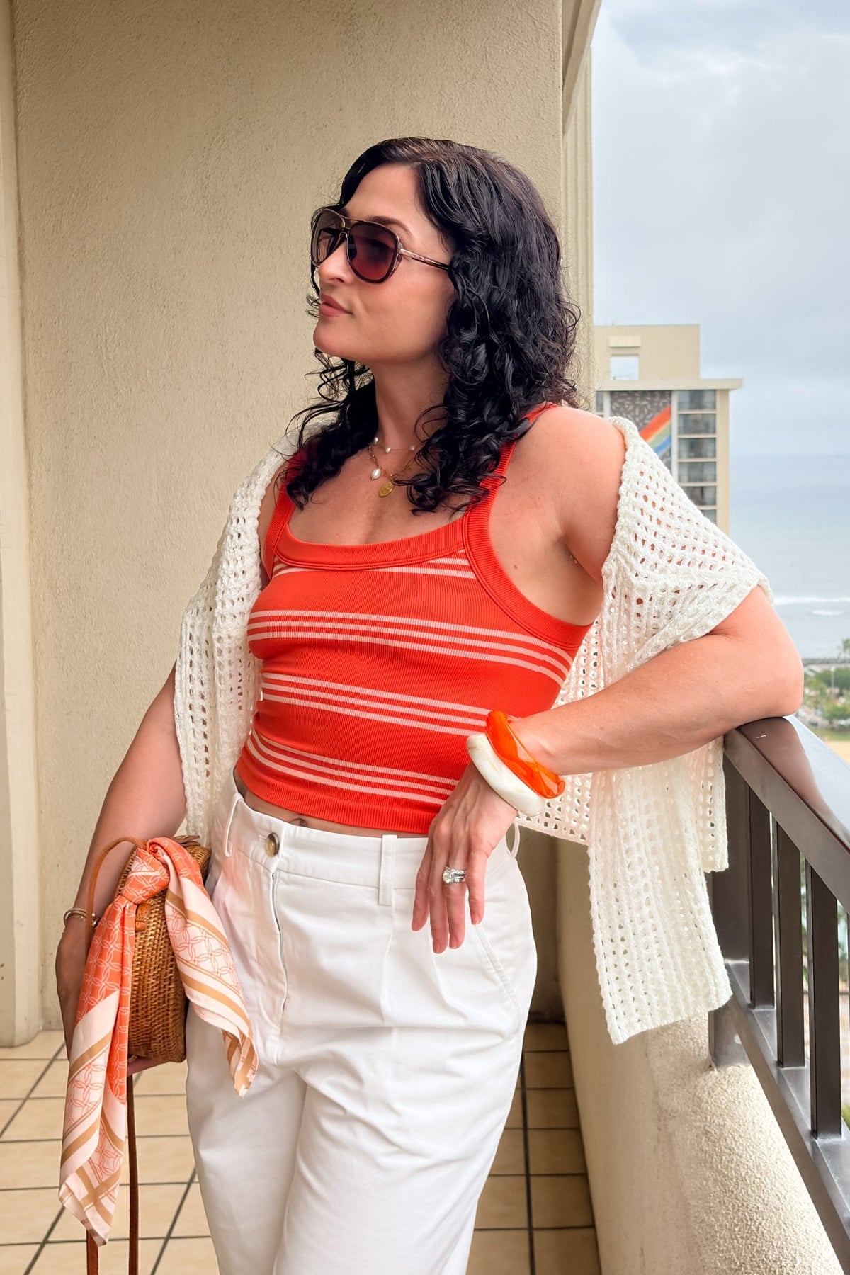 Women’s Orange Striped Ribbed Tank Top – Stretch Fit - Women's Shirts & Tops - Blooming Daily