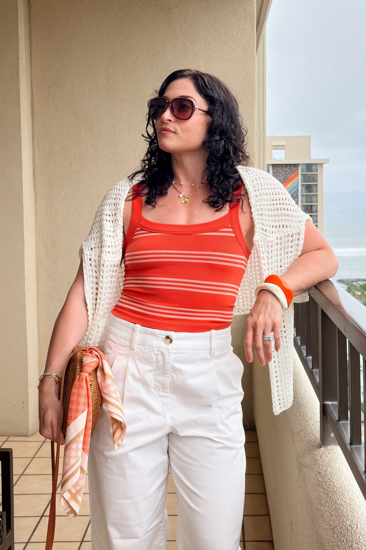 Women’s Orange Striped Ribbed Tank Top – Stretch Fit - Women's Shirts & Tops - Blooming Daily