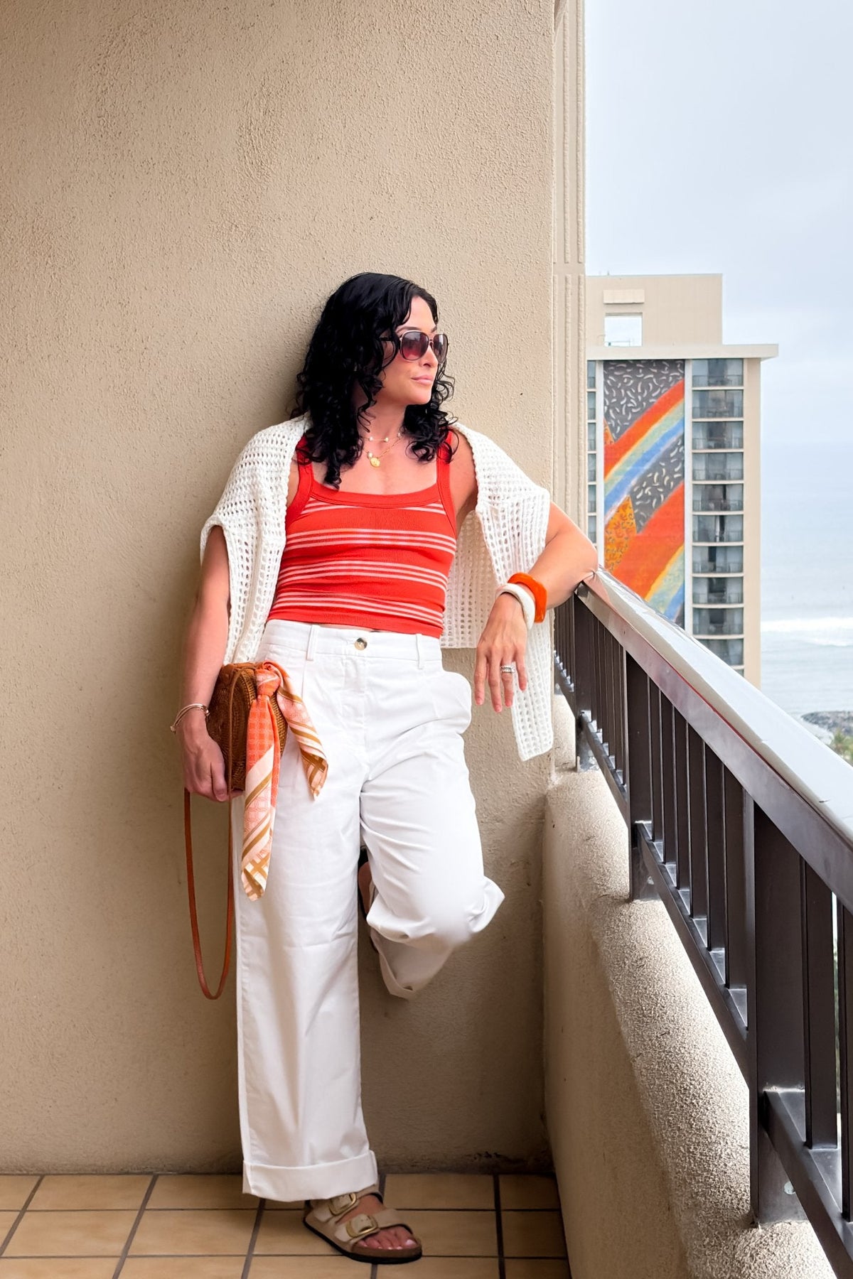 Women’s Orange Striped Ribbed Tank Top – Stretch Fit - Women's Shirts & Tops - Blooming Daily