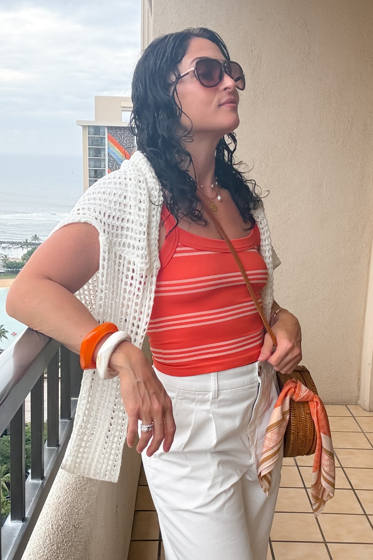 Women’s Orange Striped Ribbed Tank Top – Stretch Fit - Women's Shirts & Tops - Blooming Daily
