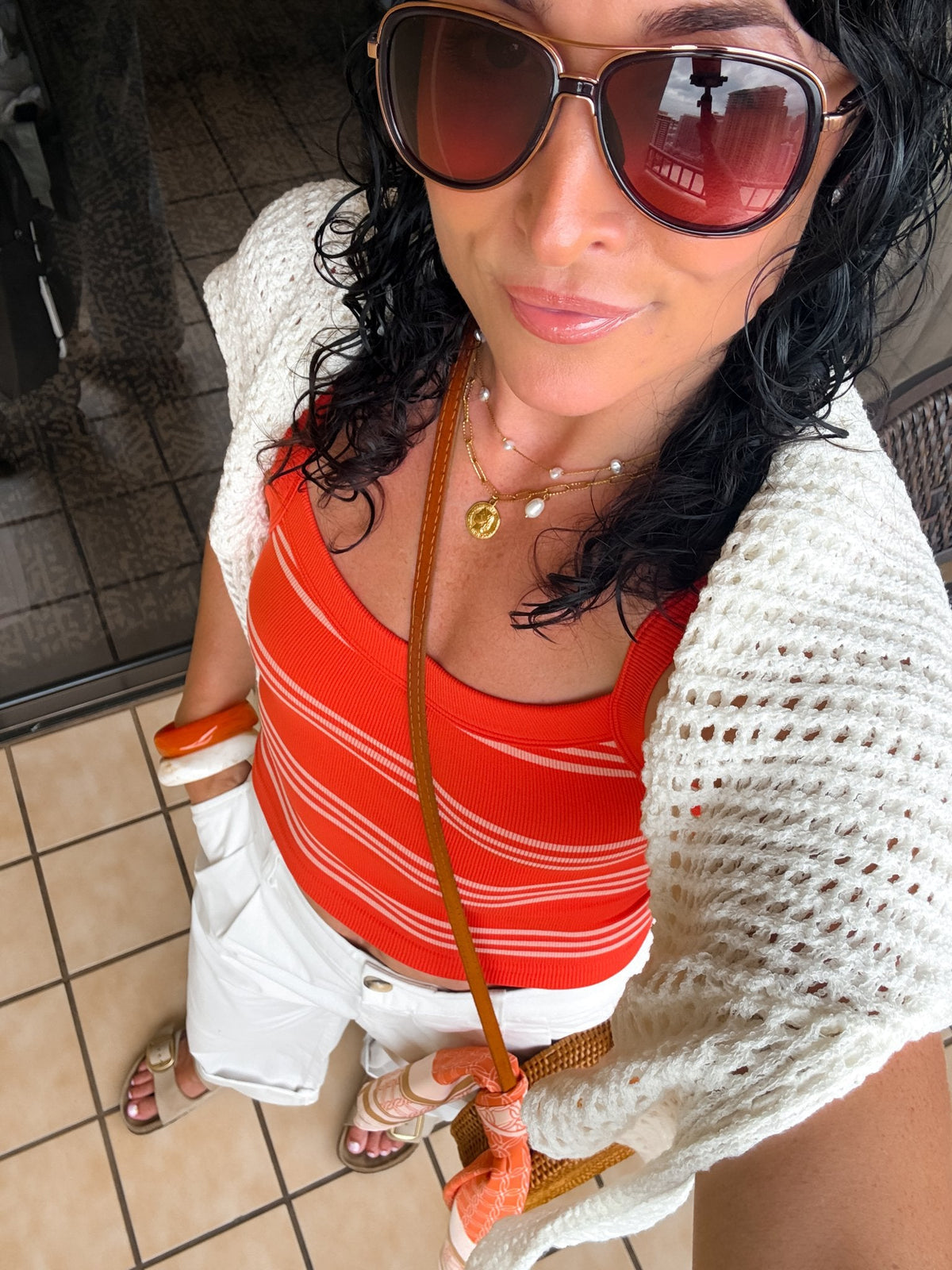 Women’s Orange Striped Ribbed Tank Top – Stretch Fit - Women's Shirts & Tops - Blooming Daily