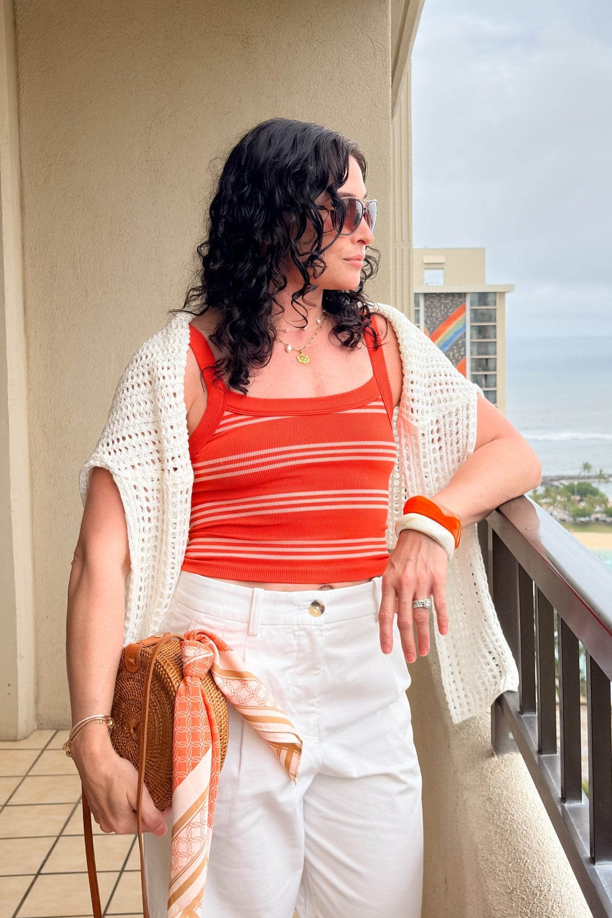 Women’s Orange Striped Ribbed Tank Top – Stretch Fit - Women's Shirts & Tops - Blooming Daily