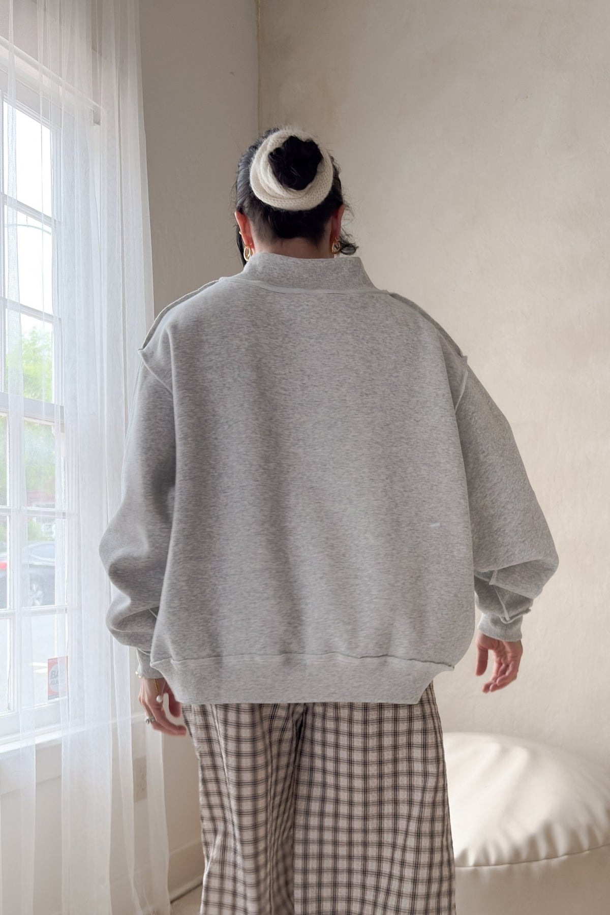 Women’s Oversized Mock Neck Sweatshirt – Faith Graphic Grey - Women's Shirts & Tops - Blooming Daily