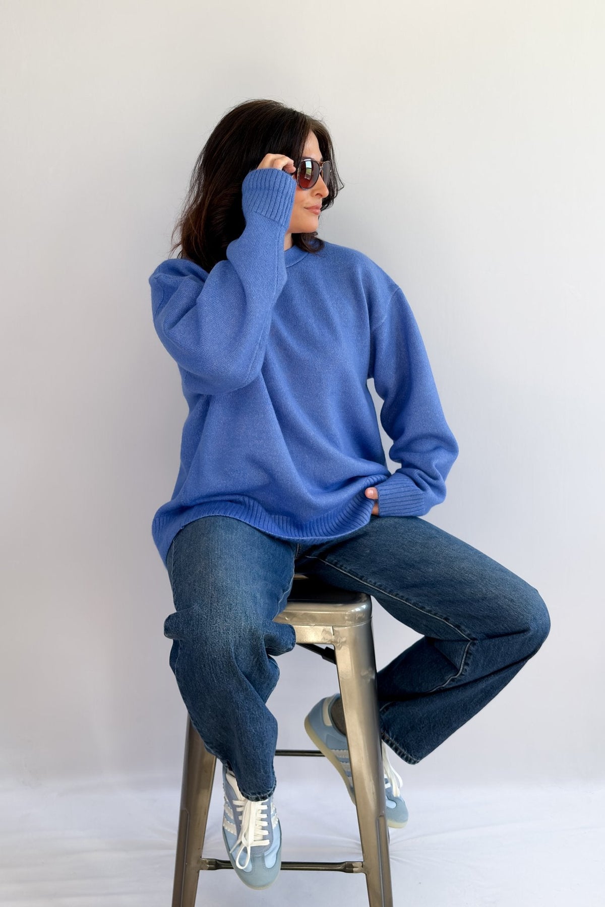 Women’s Oversized Open - Back Sweater in Cobalt Blue - Women's Sweaters - Blooming Daily