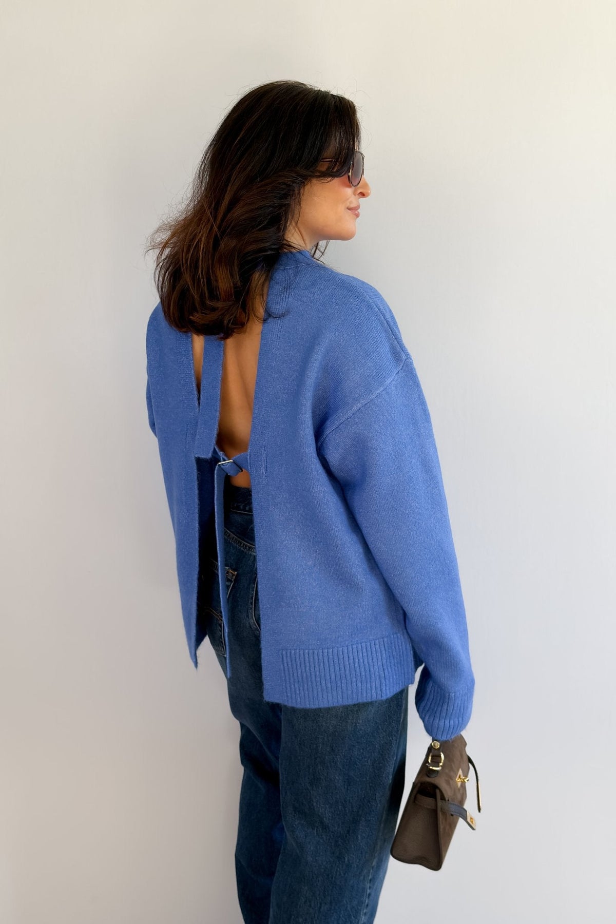 Women’s Oversized Open - Back Sweater in Cobalt Blue - Women's Sweaters - Blooming Daily