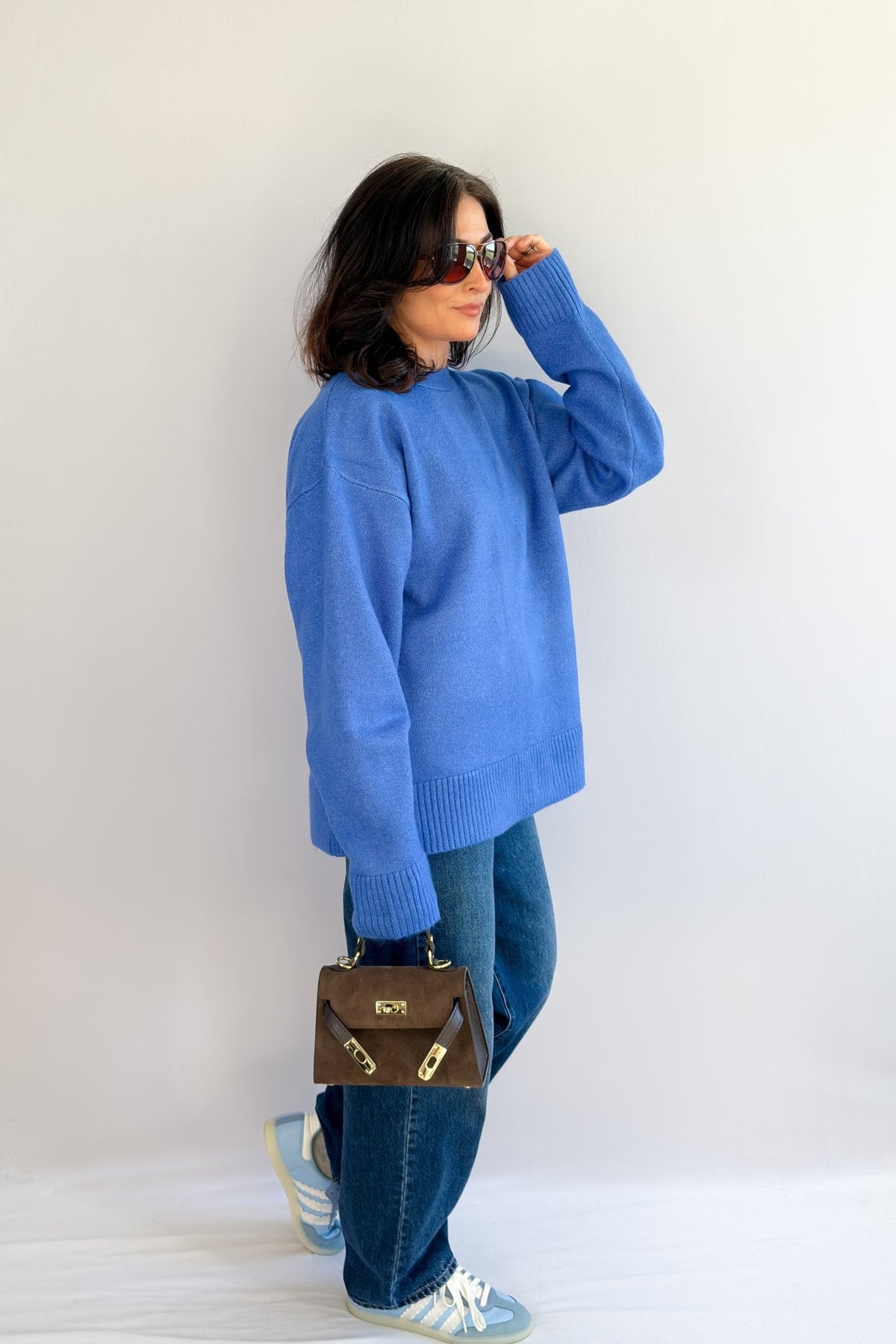 Women’s Oversized Open - Back Sweater in Cobalt Blue - Women's Sweaters - Blooming Daily