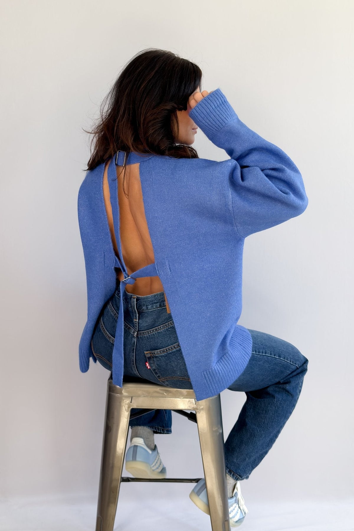 Women’s Oversized Open - Back Sweater in Cobalt Blue - Women's Sweaters - Blooming Daily