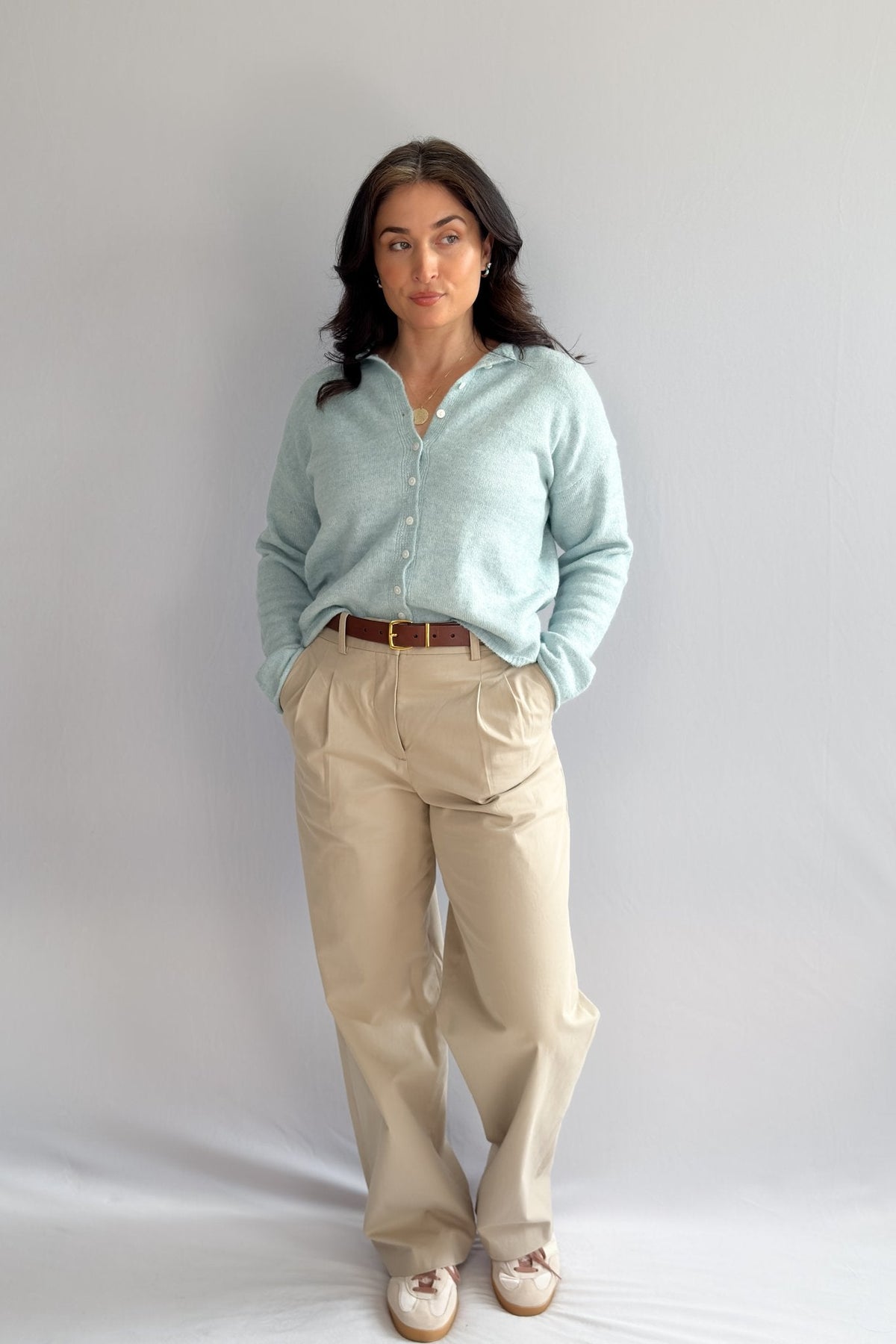 Women’s Pastel Turquoise Trending Knit Cardigan – Soft Stretch Knit - Women's Sweaters - Blooming Daily