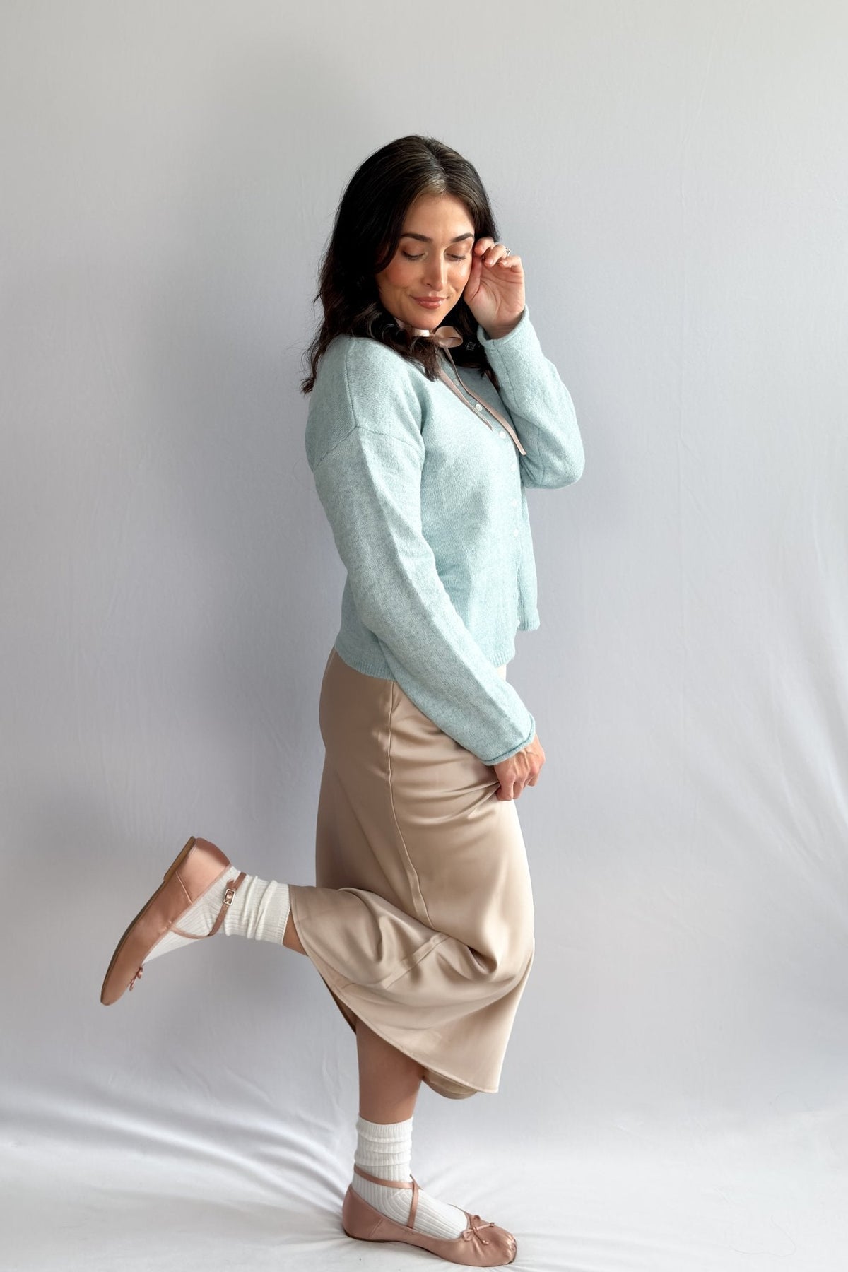 Women’s Pastel Turquoise Trending Knit Cardigan – Soft Stretch Knit - Women's Sweaters - Blooming Daily