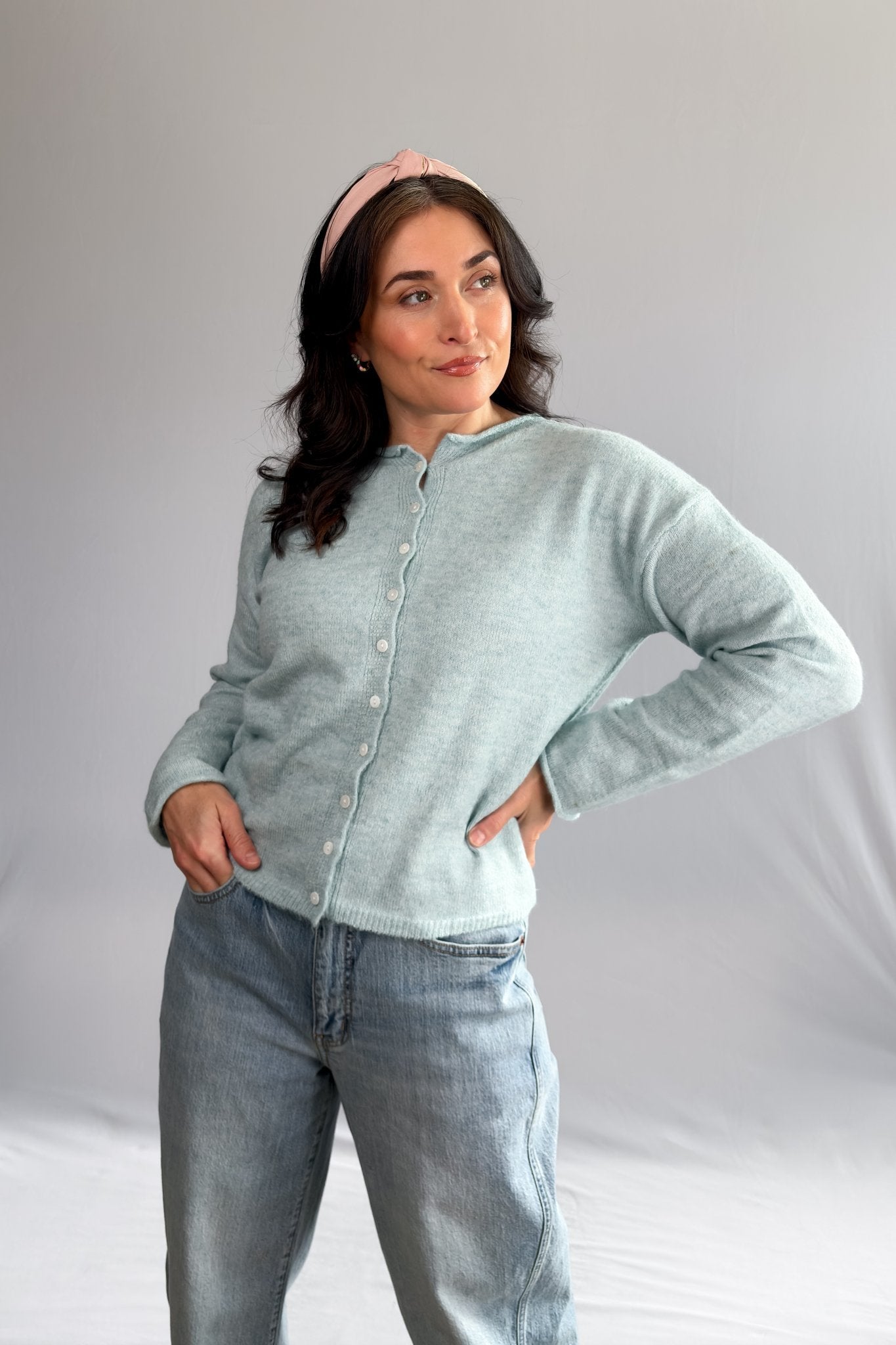 Women’s Pastel Turquoise Trending Knit Cardigan – Soft Stretch Knit - Women's Sweaters - Blooming Daily