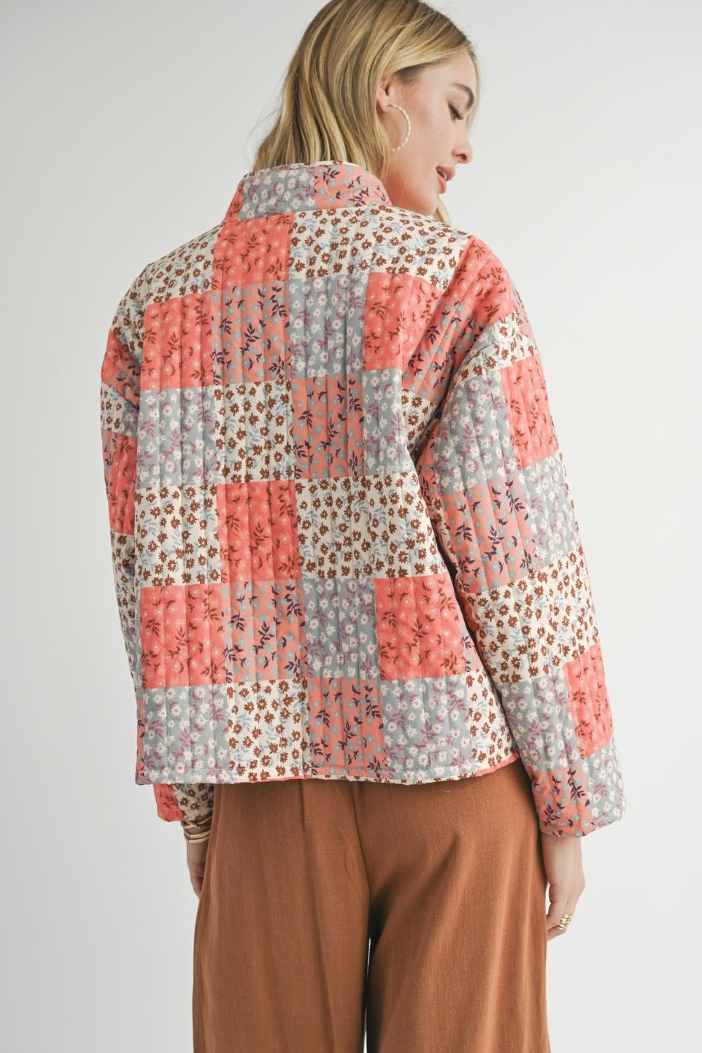 Women's Patchwork Quilted Lightweigth Floral Jacket | Outerwear | Pink - Women's Jacket - Blooming Daily