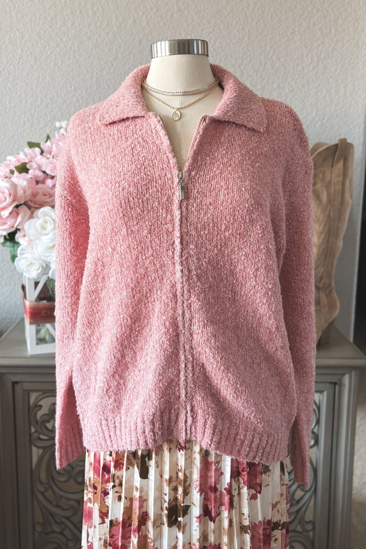 Women&#39;s Pink Aesthetic Soft Knit Cardigan Top | Pink - Women&#39;s Sweaters - Blooming Daily