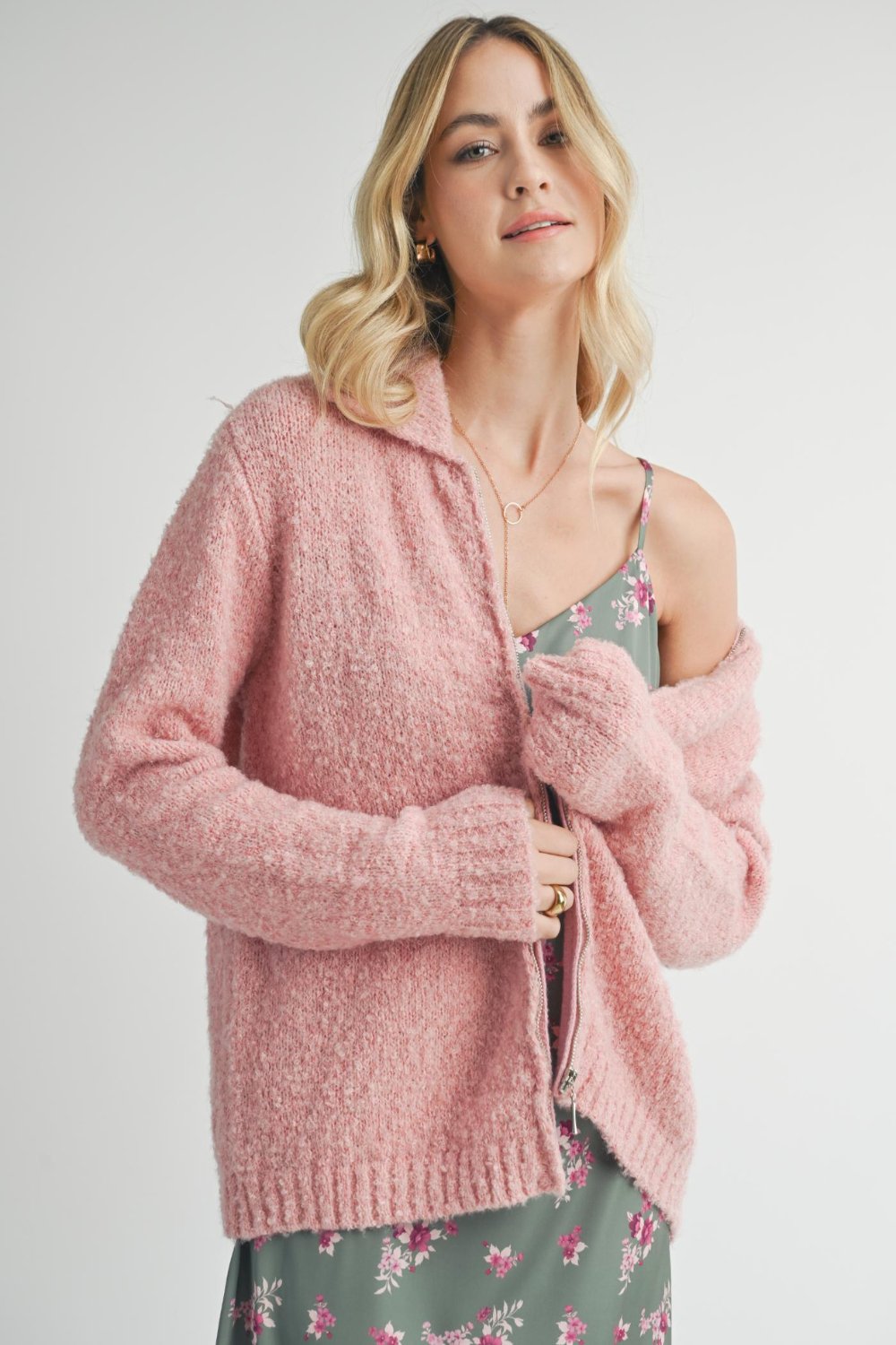 Women&#39;s Pink Aesthetic Soft Knit Cardigan Top | Pink - Women&#39;s Sweaters - Blooming Daily