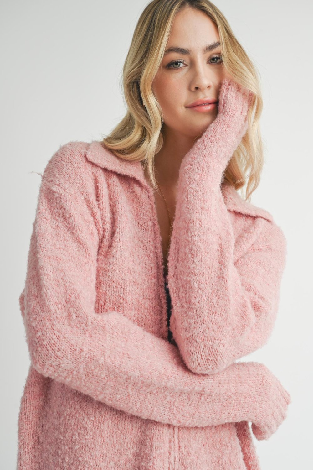 Women&#39;s Pink Aesthetic Soft Knit Cardigan Top | Pink - Women&#39;s Sweaters - Blooming Daily