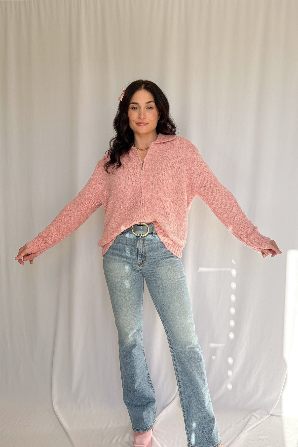 Women&#39;s Pink Aesthetic Soft Knit Cardigan Top | Pink - Women&#39;s Sweaters - Blooming Daily