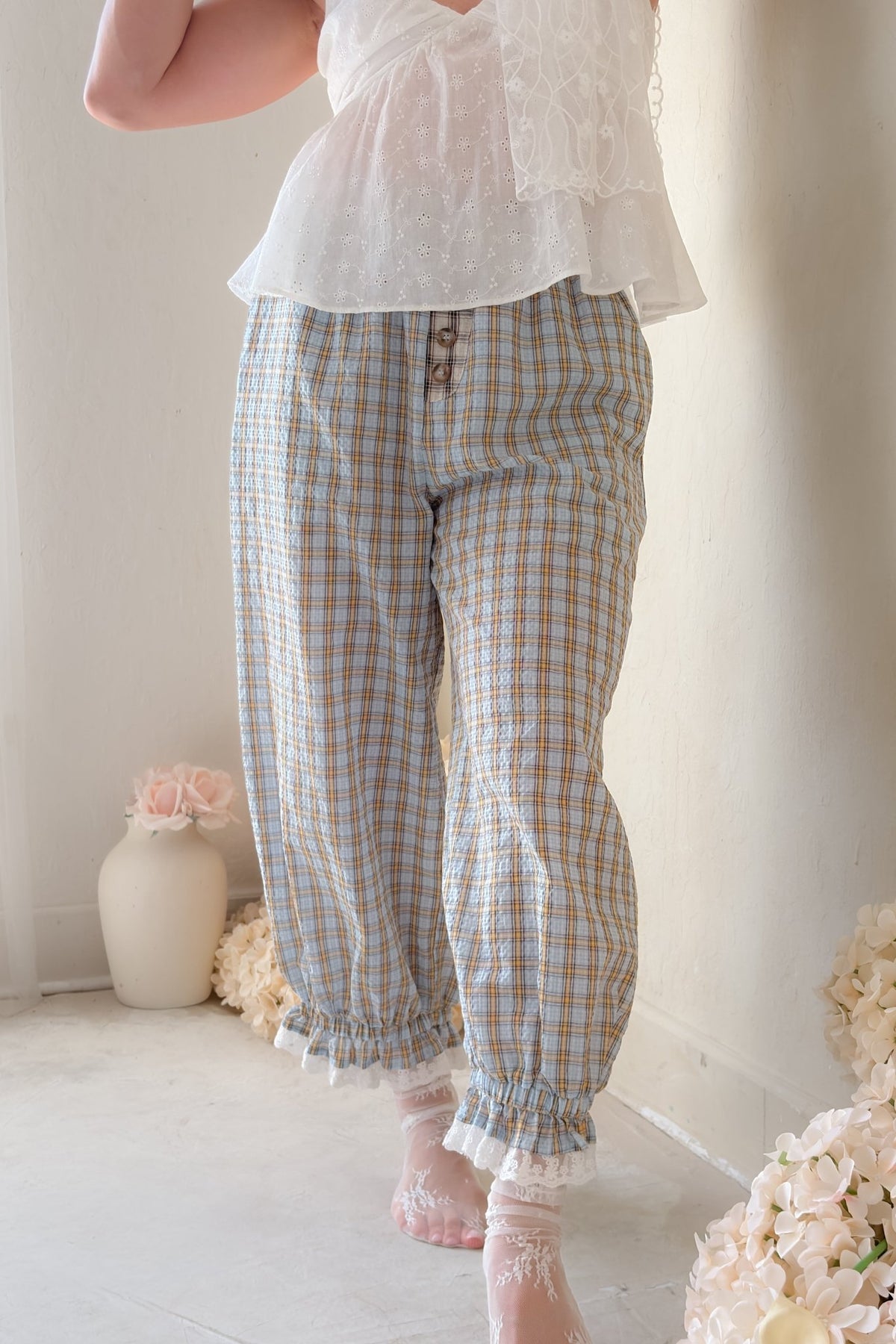 Women’s Plaid Balloon Pants – Elastic Waist Cotton Pants S - 3XL - Women's Pants - Blooming Daily