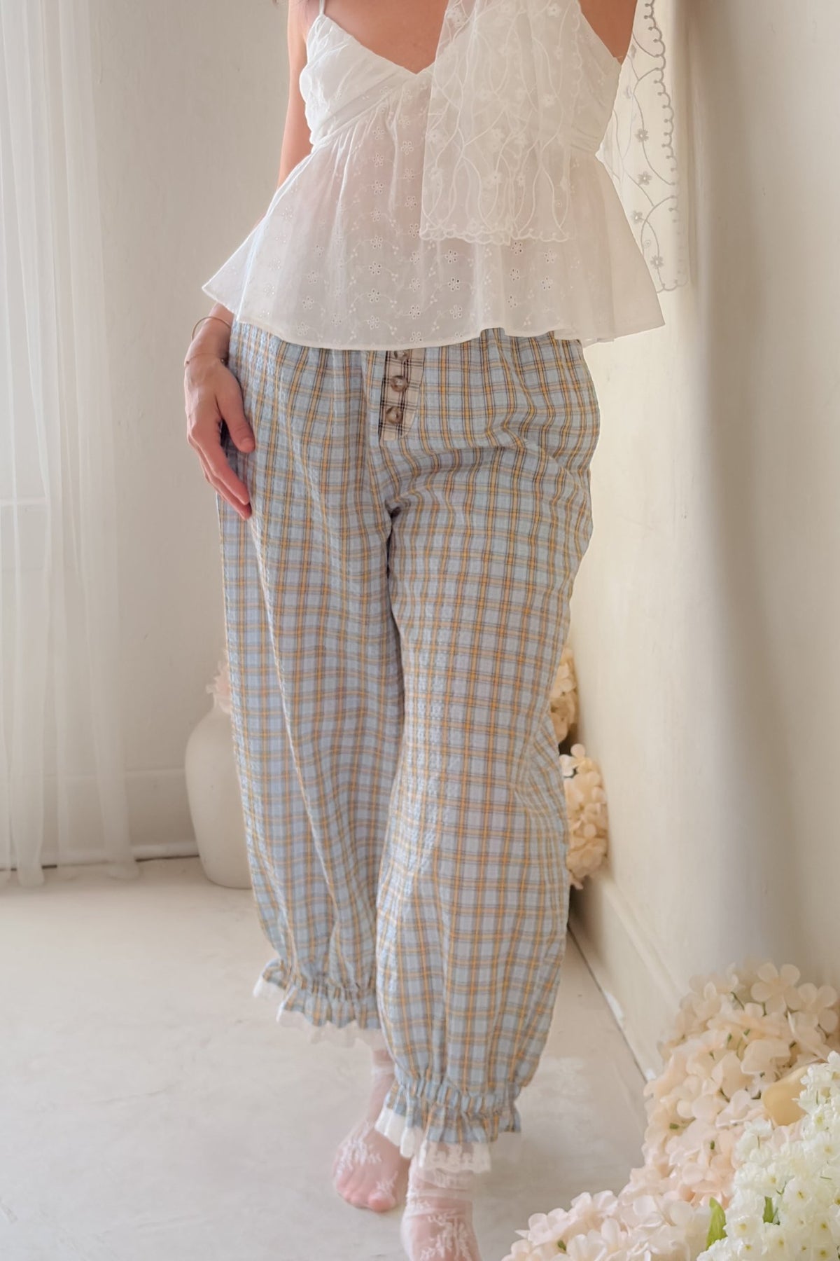 Women’s Plaid Balloon Pants – Elastic Waist Cotton Pants S - 3XL - Women's Pants - Blooming Daily