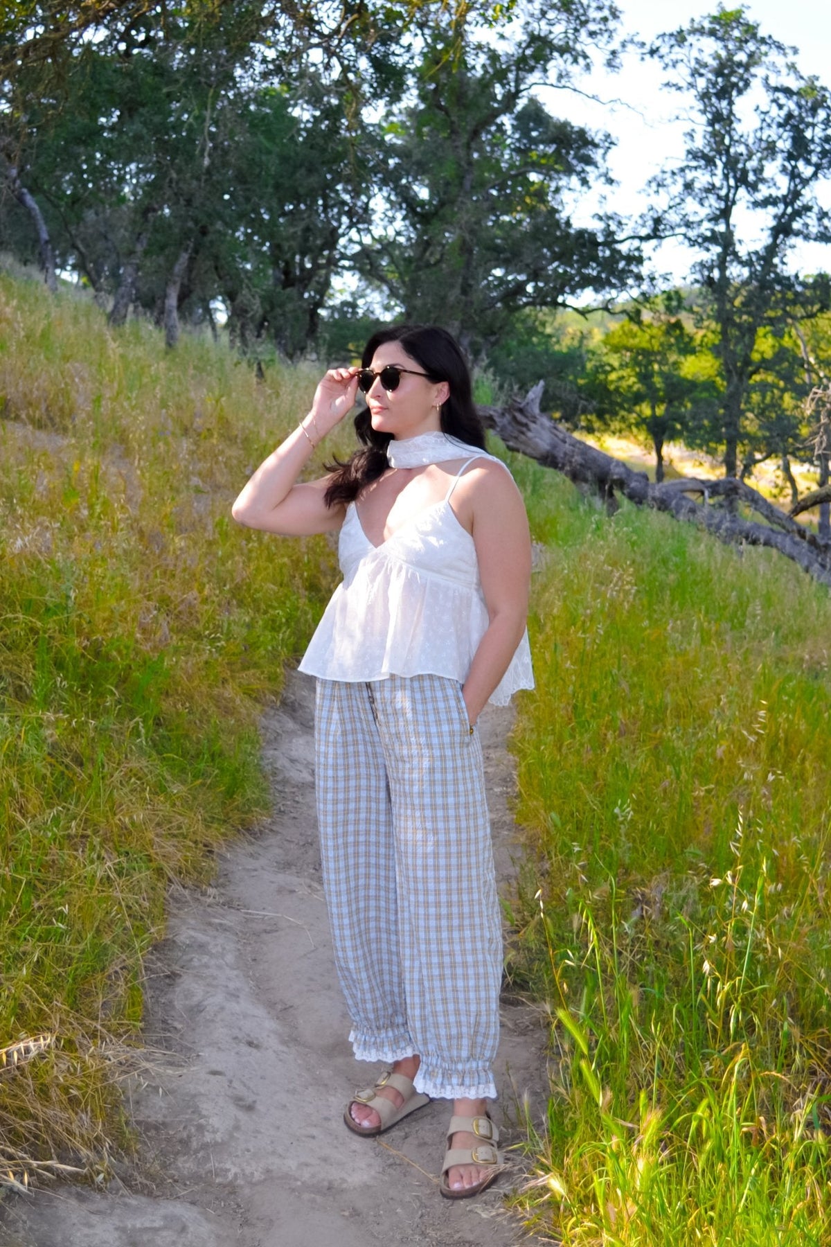 Women’s Plaid Balloon Pants – Elastic Waist Cotton Pants - Women's Pants - Blooming Daily