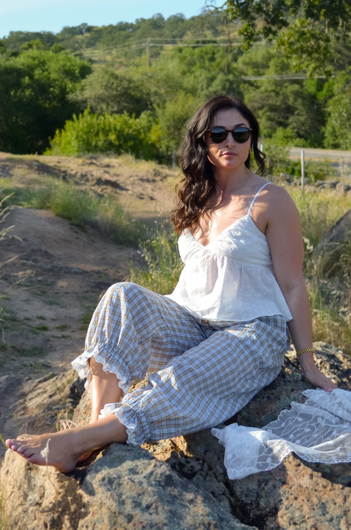 Women’s Plaid Balloon Pants – Elastic Waist Cotton Pants - Women's Pants - Blooming Daily