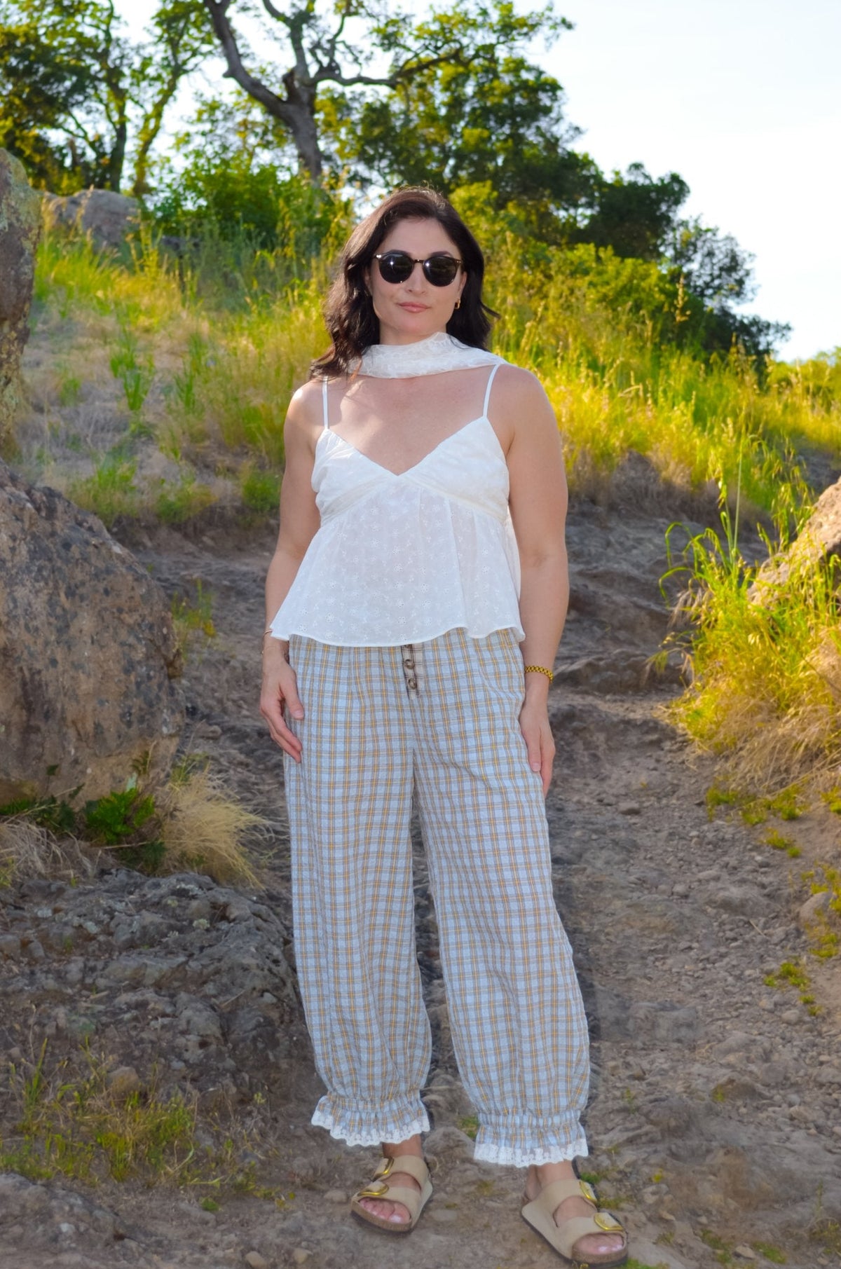 Women’s Plaid Balloon Pants – Elastic Waist Cotton Pants - Women's Pants - Blooming Daily