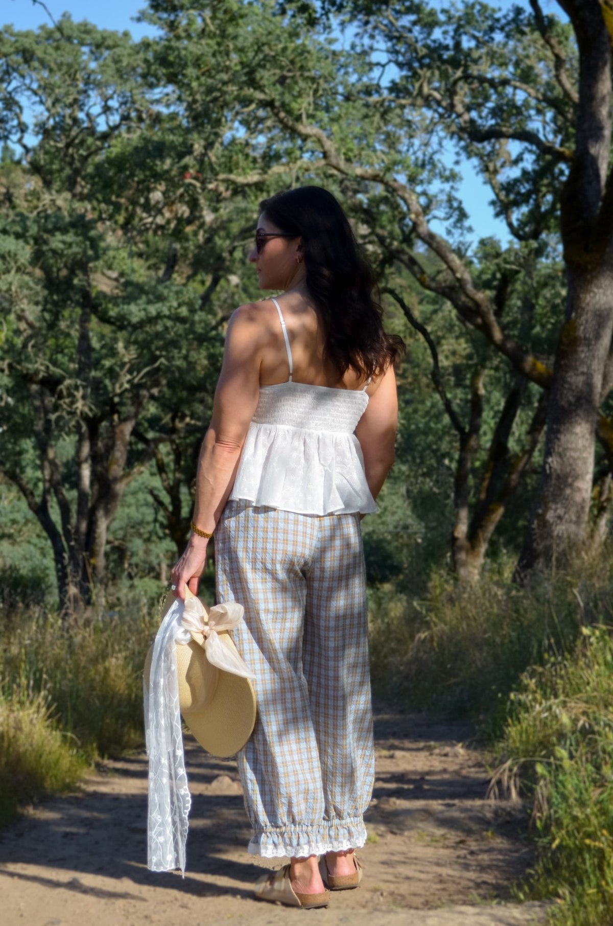 Women’s Plaid Balloon Pants – Elastic Waist Cotton Pants - Women's Pants - Blooming Daily