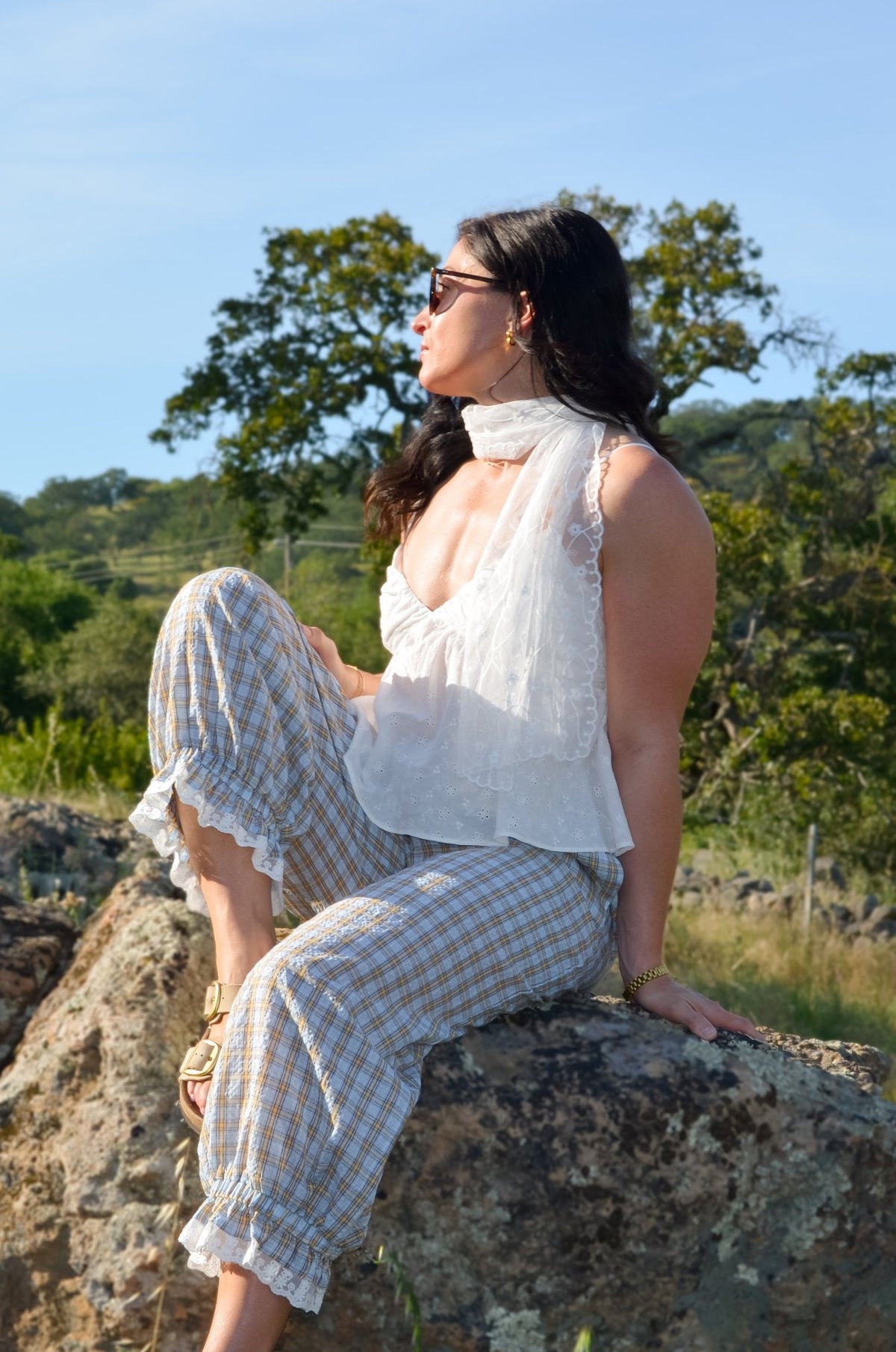 Women’s Plaid Balloon Pants – Elastic Waist Cotton Pants - Women's Pants - Blooming Daily