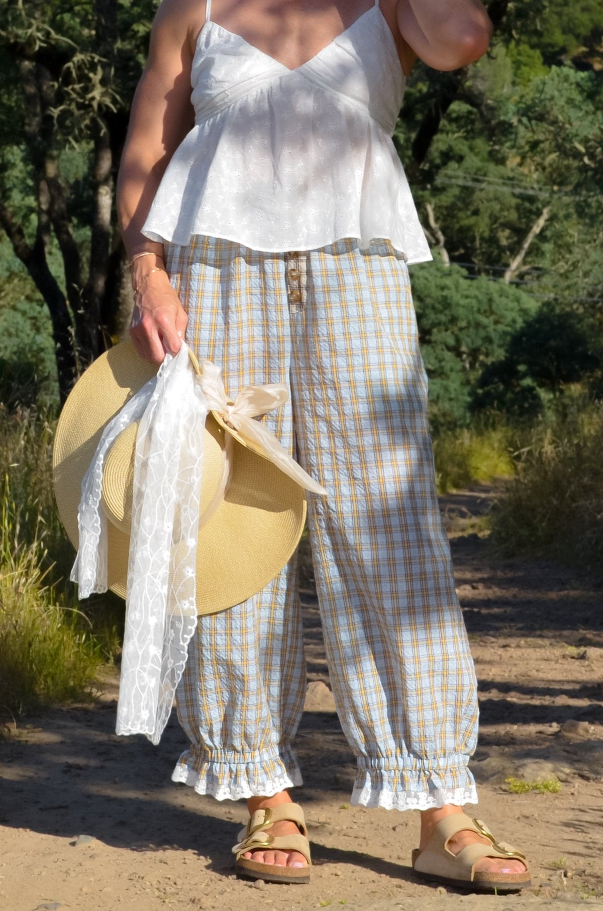 Women’s Plaid Balloon Pants – Elastic Waist Cotton Pants - Women's Pants - Blooming Daily