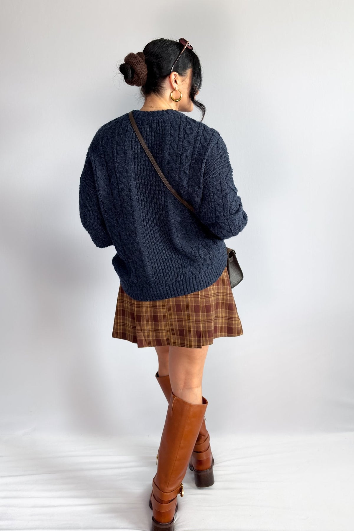 Women’s Plaid Pleated Mini Skirt – High Waist Brown Check - Women&#39;s Skirts - Blooming Daily