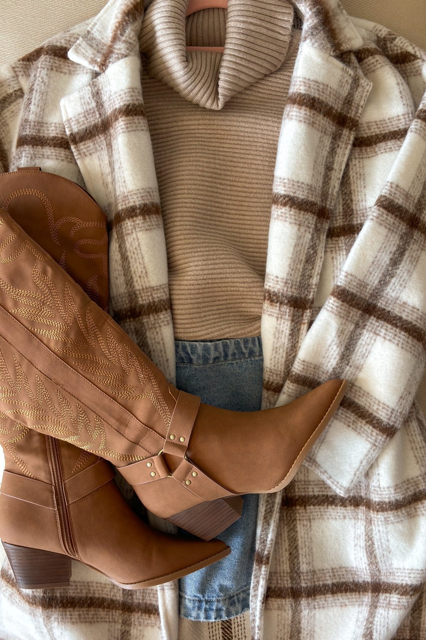 Women's Plaid Wool Blend Long Coat | Notch Lapel | Brown - Women's Jacket - Blooming Daily