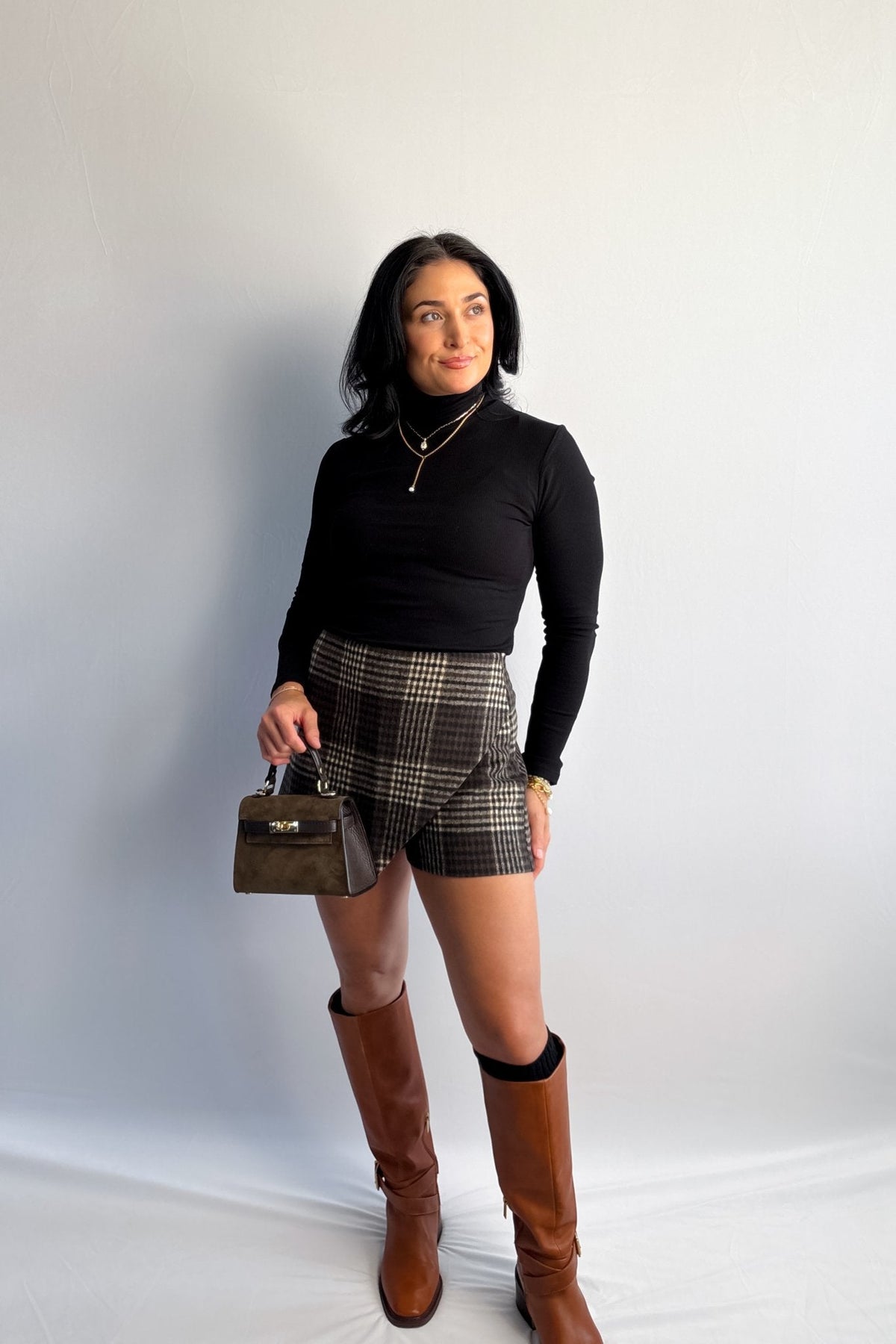 Women’s Plaid Wrap - Front Skort – Brown Check - Women&#39;s Skirts - Blooming Daily