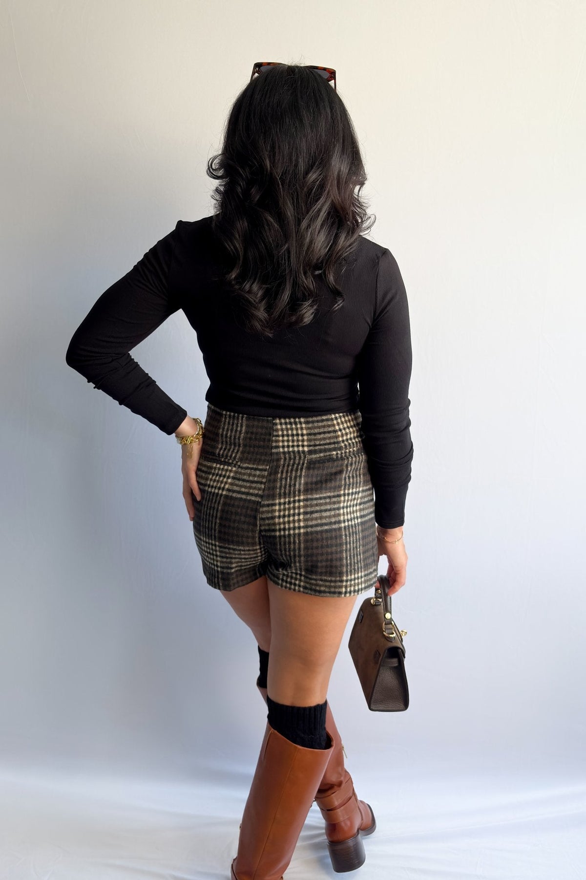 Women’s Plaid Wrap - Front Skort – Brown Check - Women&#39;s Skirts - Blooming Daily