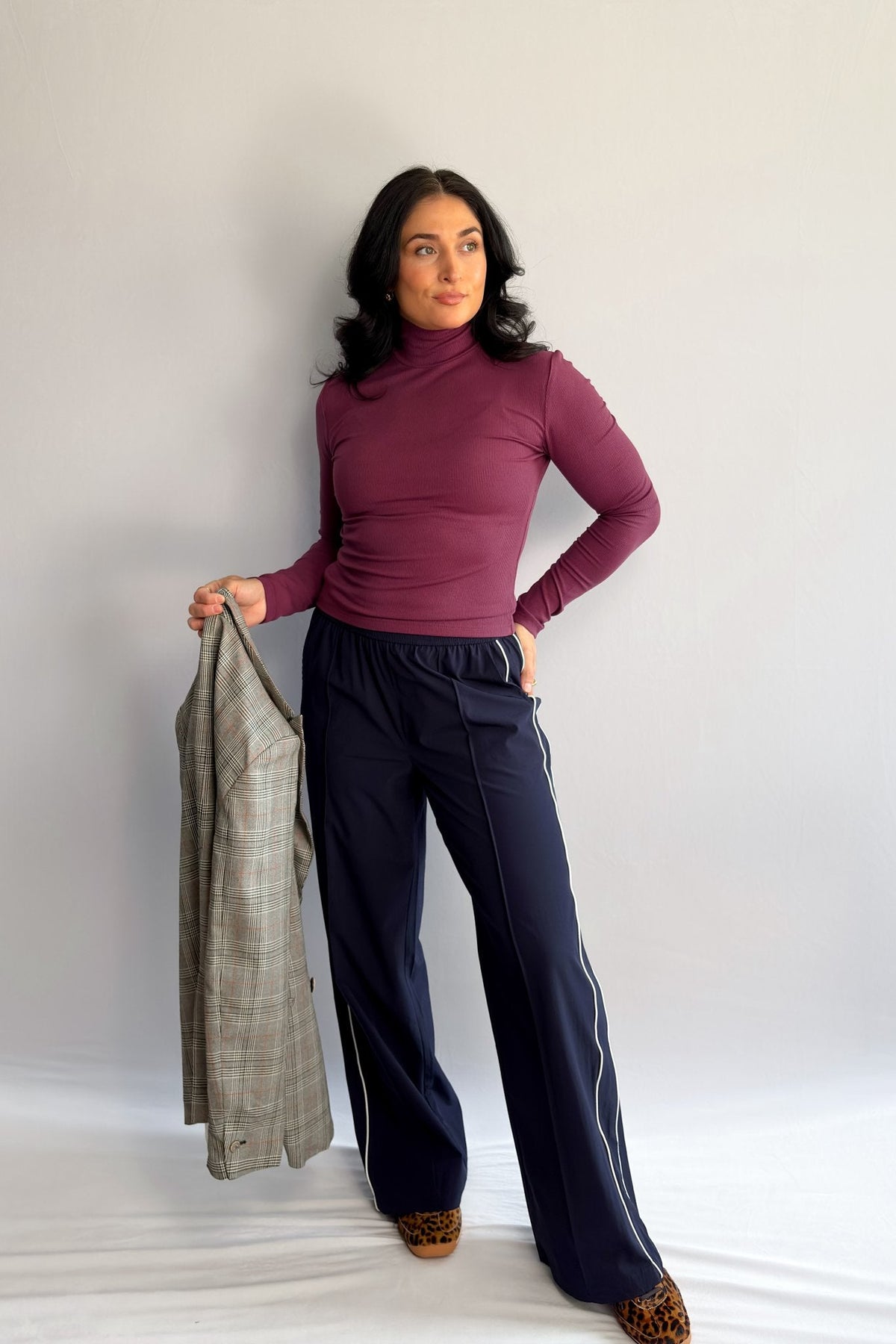 Women’s Plum Ribbed Turtleneck Top – Long Sleeve Stretch Layering Tee - Women&#39;s Shirts &amp; Tops - Blooming Daily
