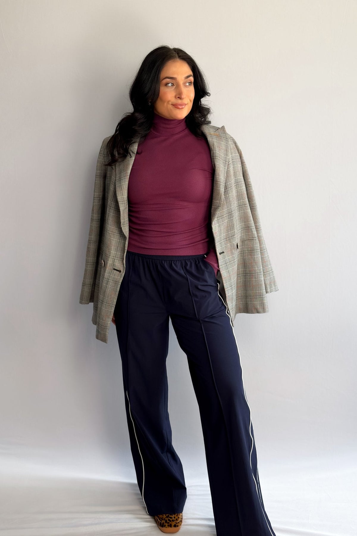 Women’s Plum Ribbed Turtleneck Top – Long Sleeve Stretch Layering Tee - Women&#39;s Shirts &amp; Tops - Blooming Daily