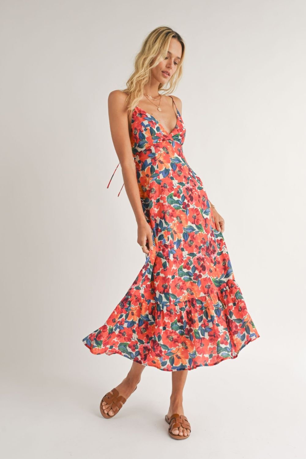 Women&#39;s Poppy Open Back Midi Summer Dress | Red Multi - Women&#39;s Dresses - Blooming Daily