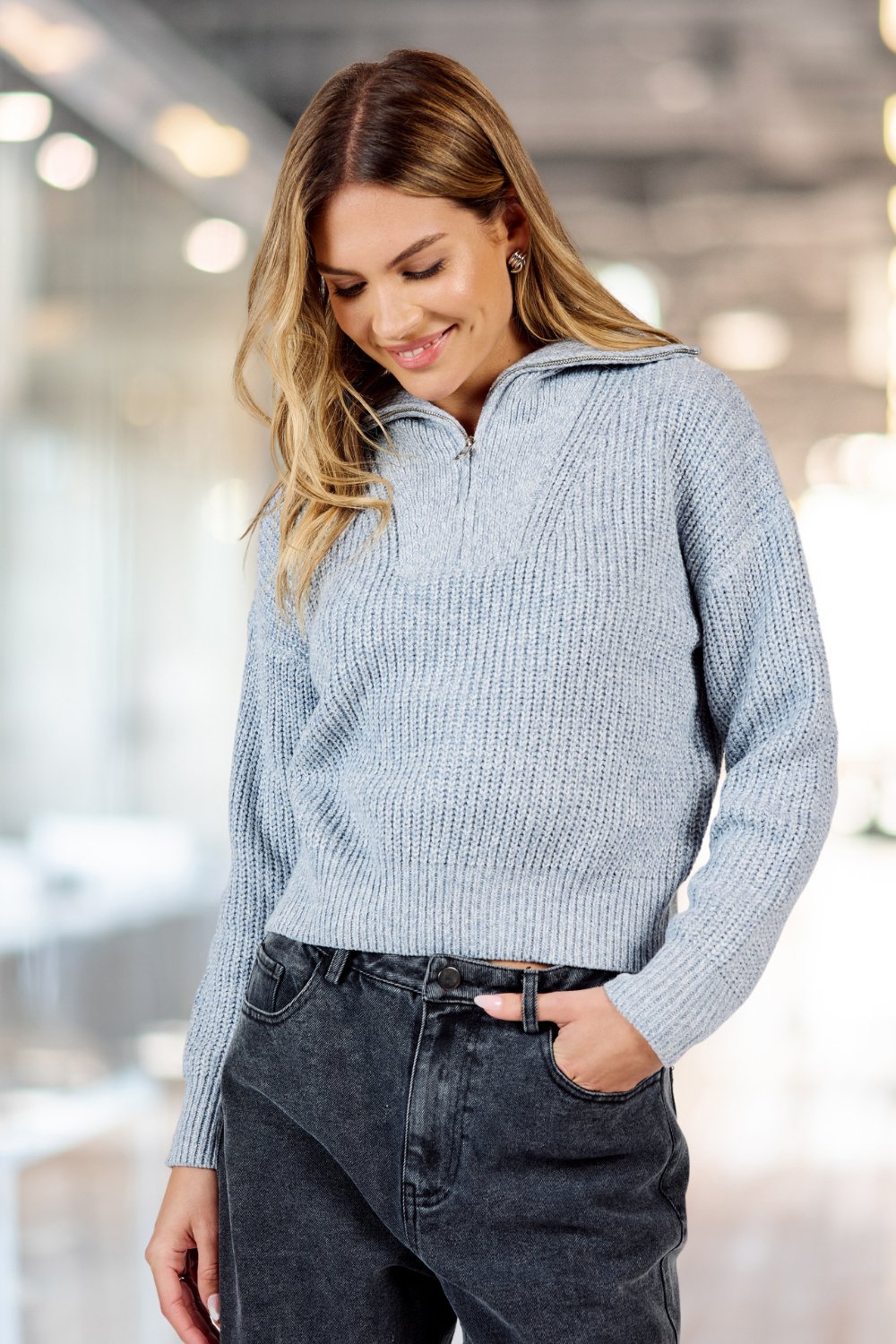 Women&#39;s Preppy Quarter Zip Knit Sweater Top | Heather Gray - Women&#39;s Shirts &amp; Tops - Blooming Daily