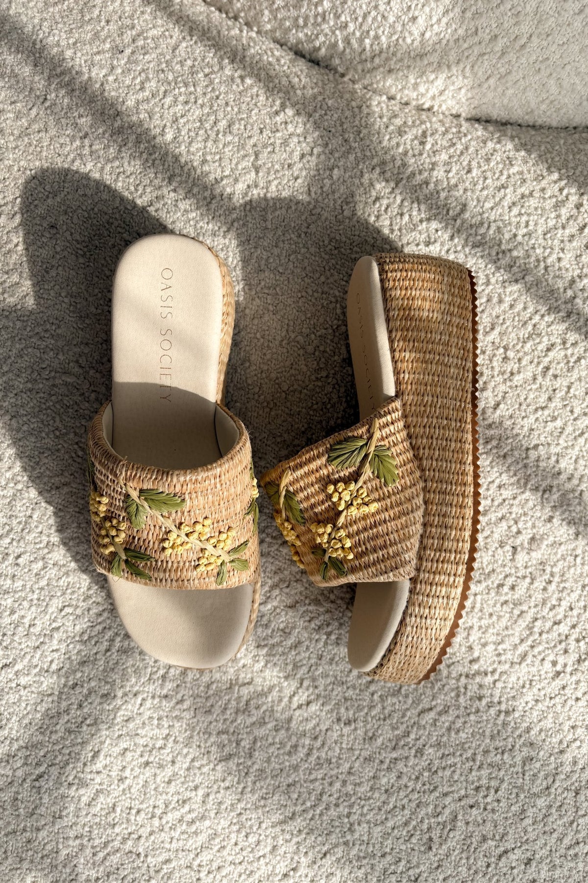 Women’s Raffia Floral Platform Slide Sandals - Natural - Women's Shoes - Blooming Daily