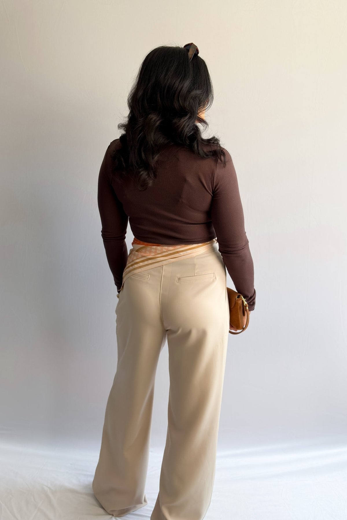 Women’s Ribbed Mock Neck Long - Sleeve Top – Brown - Women&#39;s Shirts &amp; Tops - Blooming Daily