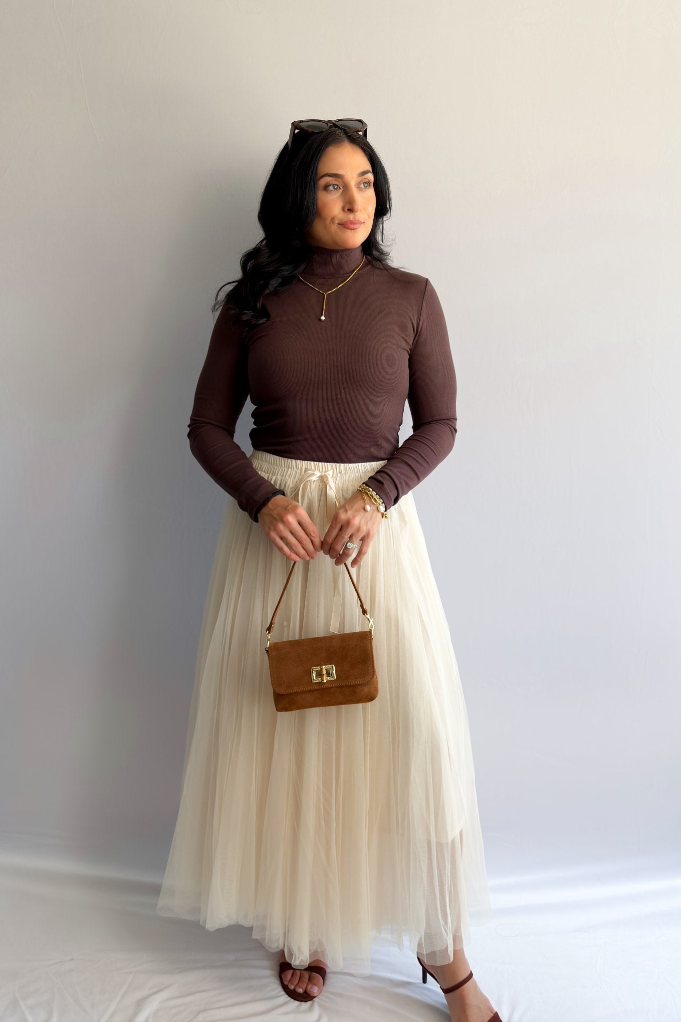 Alea - Mock Neck Long Sleeve Top - Brown | Manière De Voir Alea - Mock Neck Long Sleeve Top - Brown | Manière De Voir