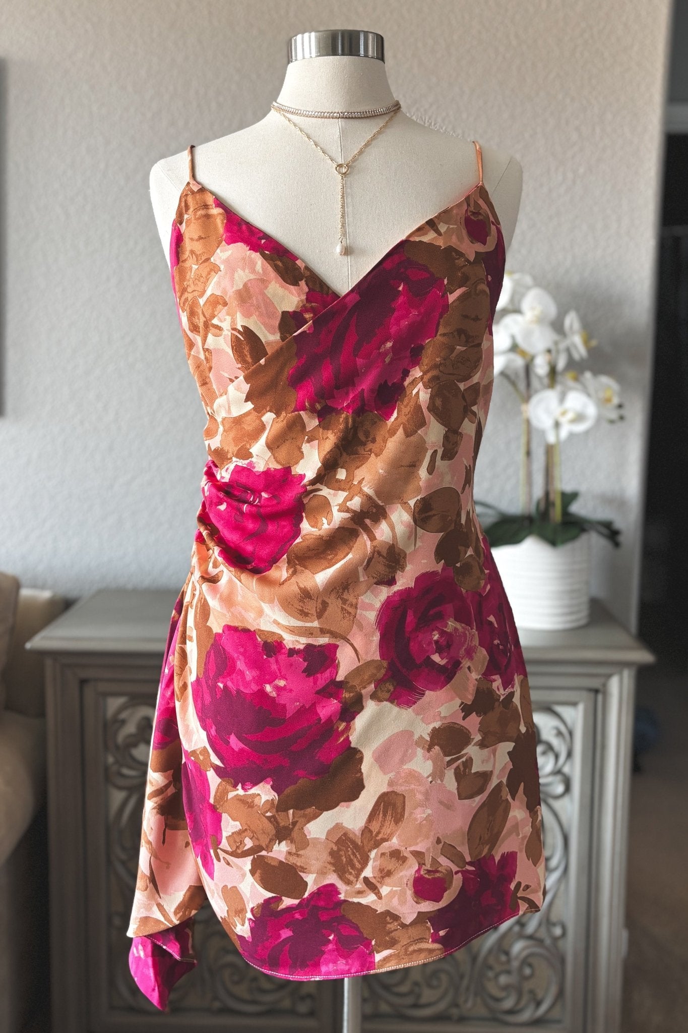 Women's Romantic Floral Mini Dress | Sage The Label | Pink Multi - Women's Dresses - Blooming Daily