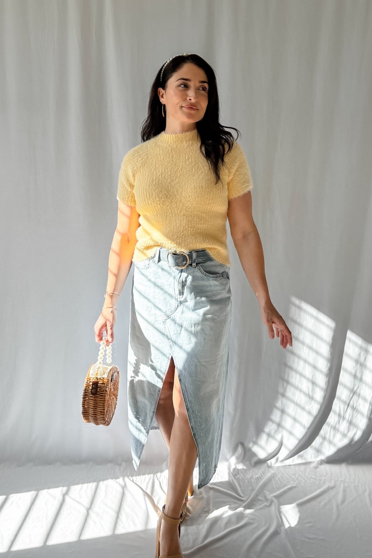 Women&#39;s Rudy Spring Sweater Fuzzy Ribbed Top | Yellow - Shirts &amp; Tops - Blooming Daily