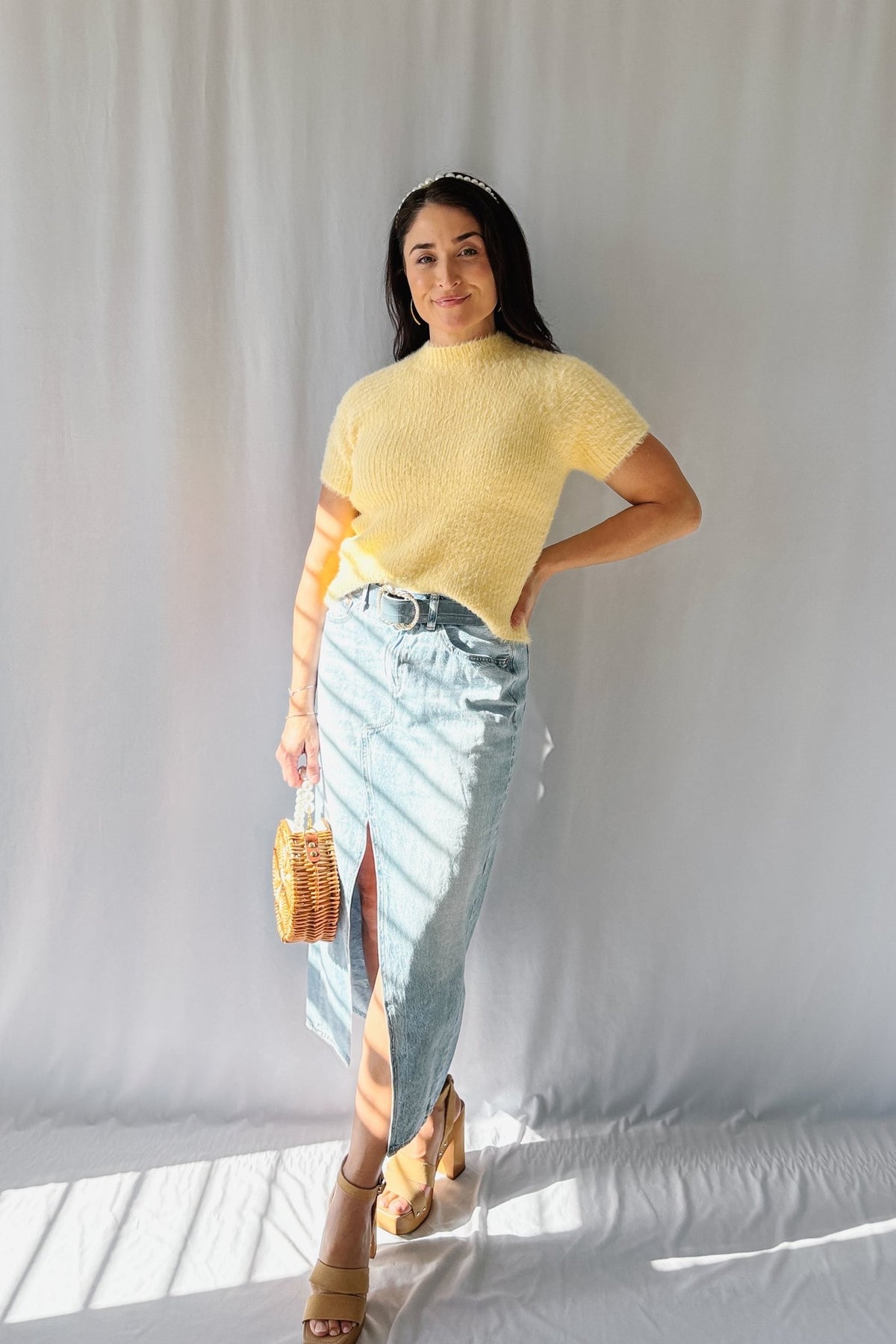 Women&#39;s Rudy Spring Sweater Fuzzy Ribbed Top | Yellow - Shirts &amp; Tops - Blooming Daily