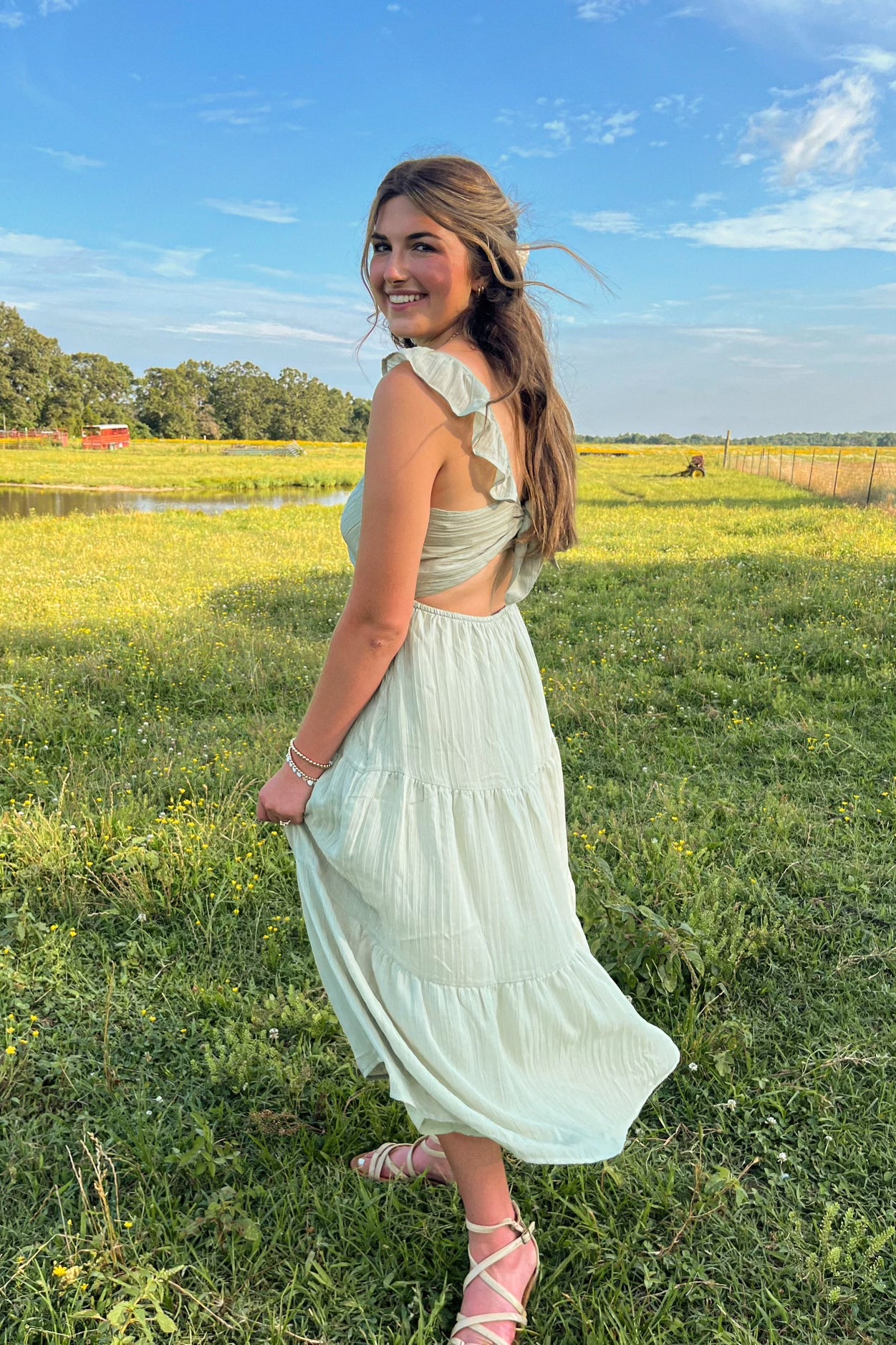 Women's Sage Tiered Ruffle Summer Maxi Dress | Light Sage Green - Women's Dresses - Blooming Daily