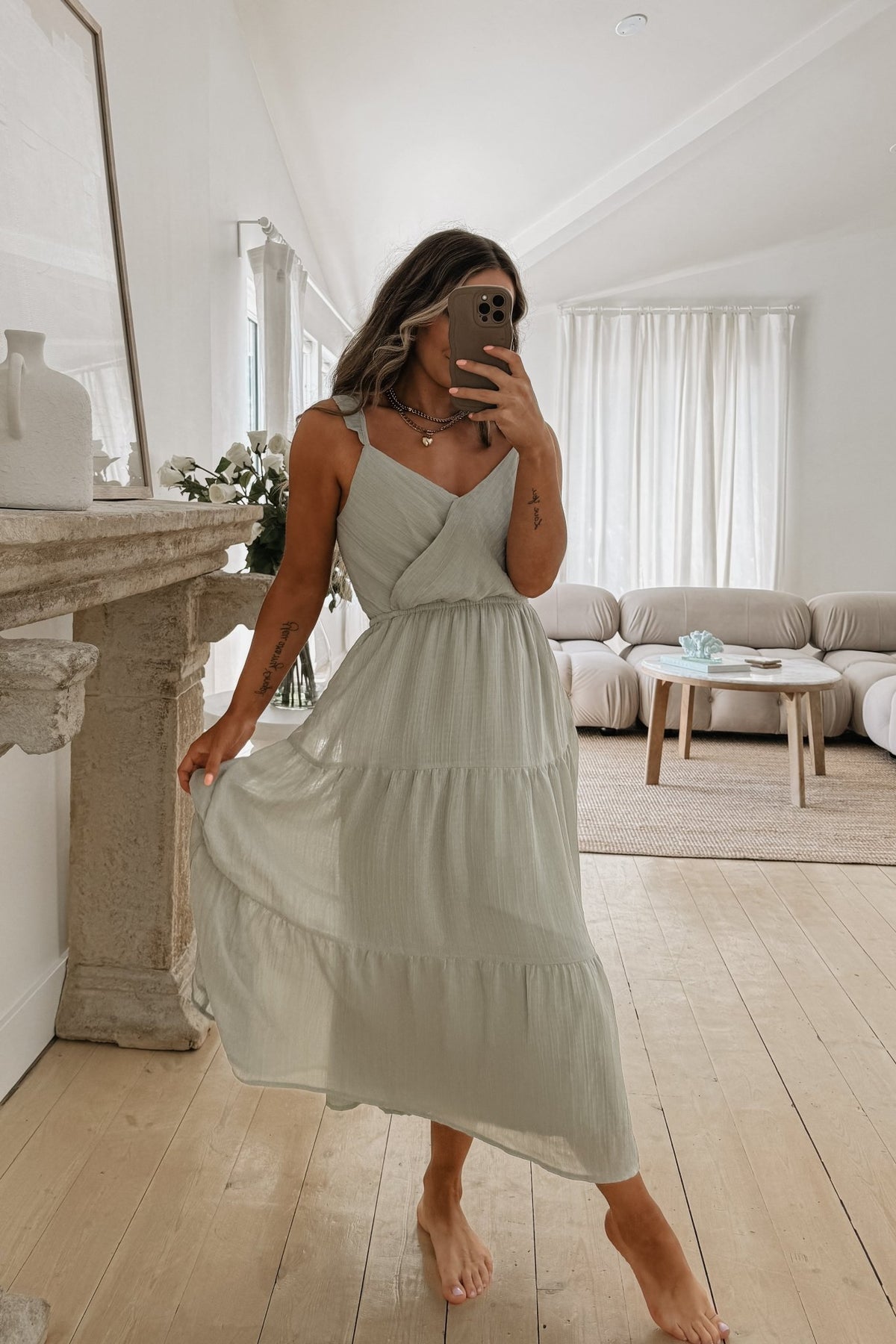 Women&#39;s Sage Tiered Ruffle Summer Maxi Dress | Light Sage Green - Women&#39;s Dresses - Blooming Daily