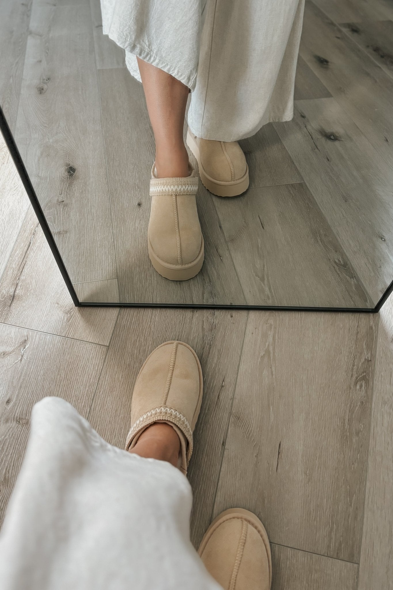 Women's Shearling Platform Slip On Boots | Vegan | Natural Beige - Women's Shoes - Blooming Daily
